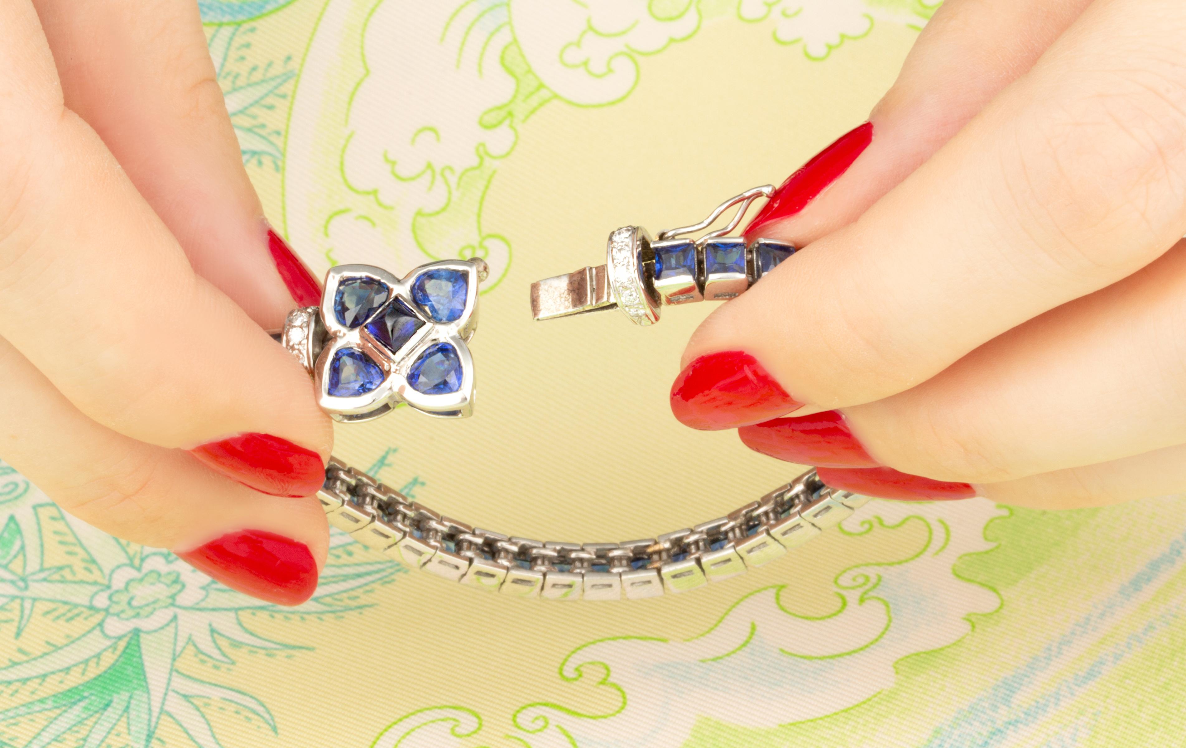 Blue Sapphire and Diamond Bracelet Design by Ella Gafter In New Condition For Sale In New York, NY