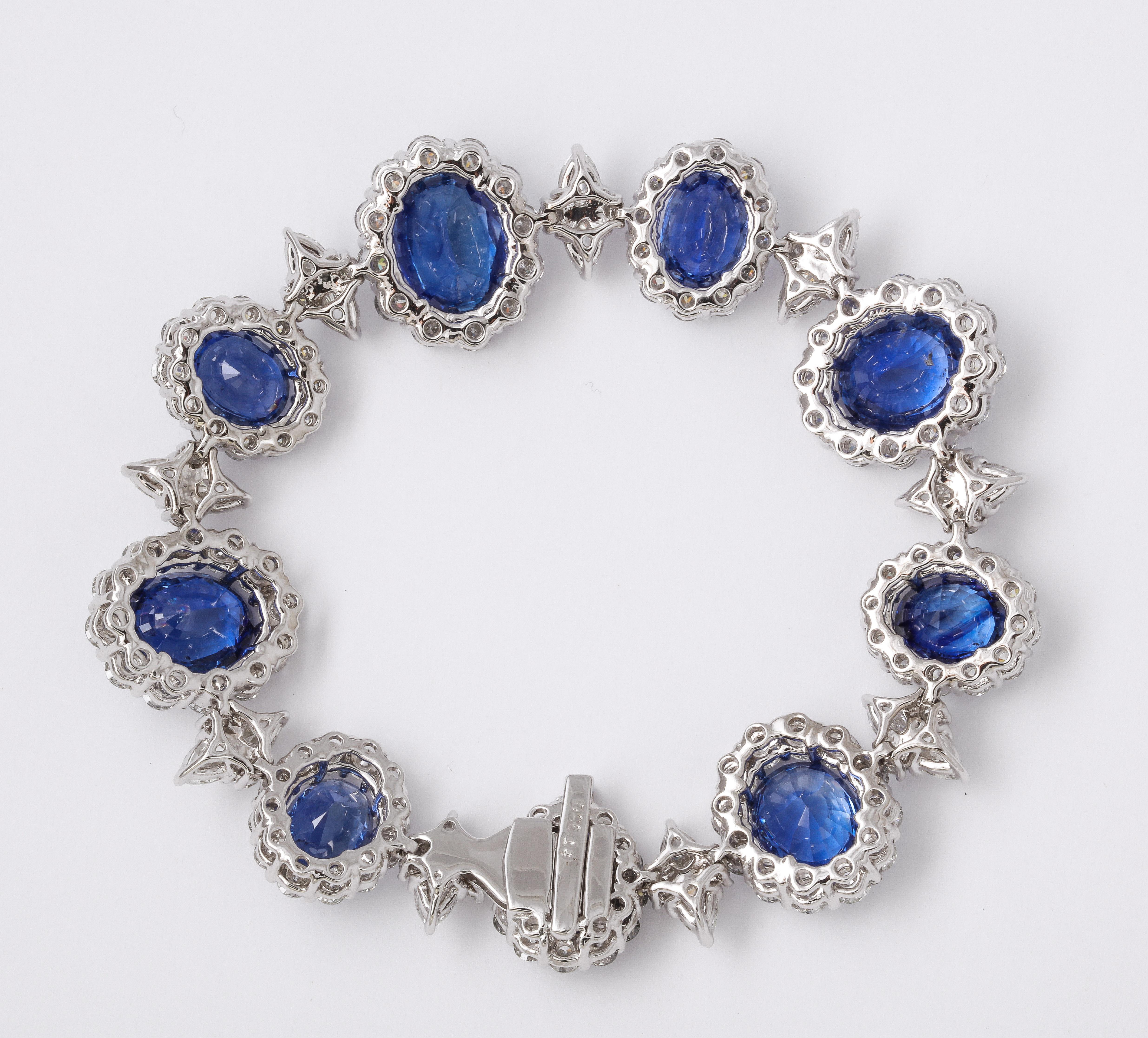 Oval Cut Blue Sapphire and Diamond Bracelet For Sale
