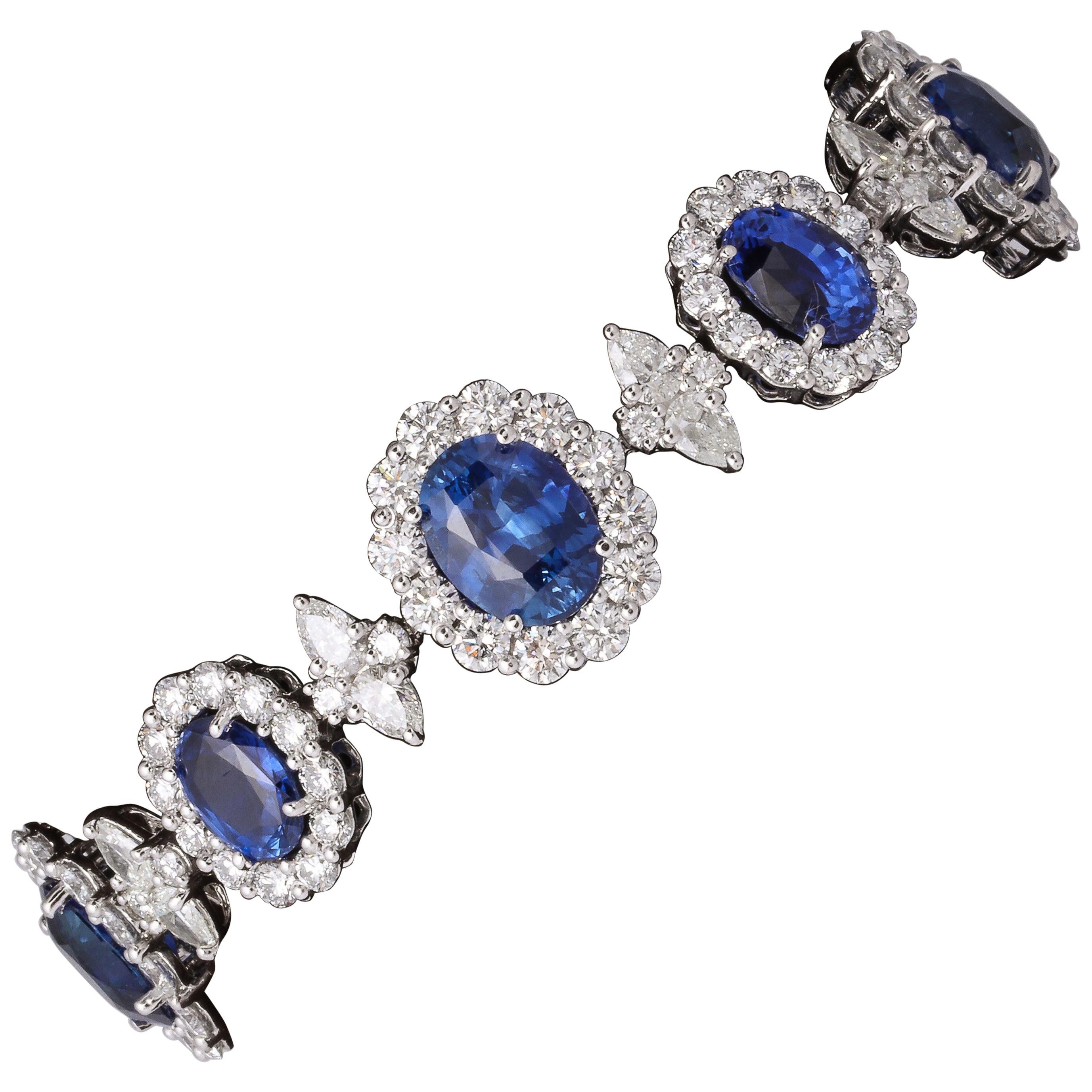 Blue Sapphire and Diamond Bracelet For Sale