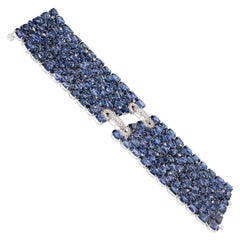 Blue Sapphire and Diamond Bracelet in 18 Karat White Gold