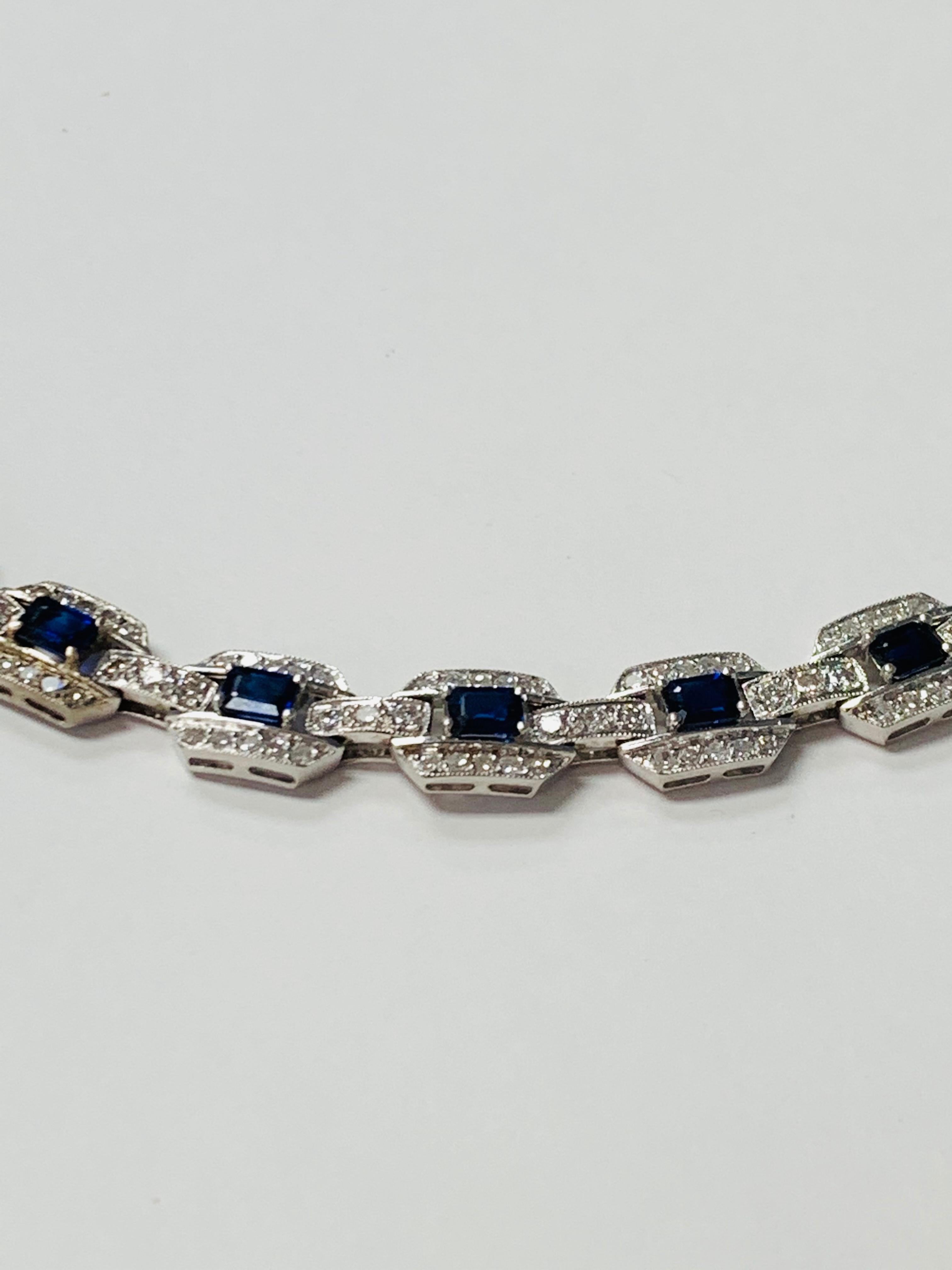 Blue Sapphire and Diamond Bracelet in 18k White Gold For Sale 5