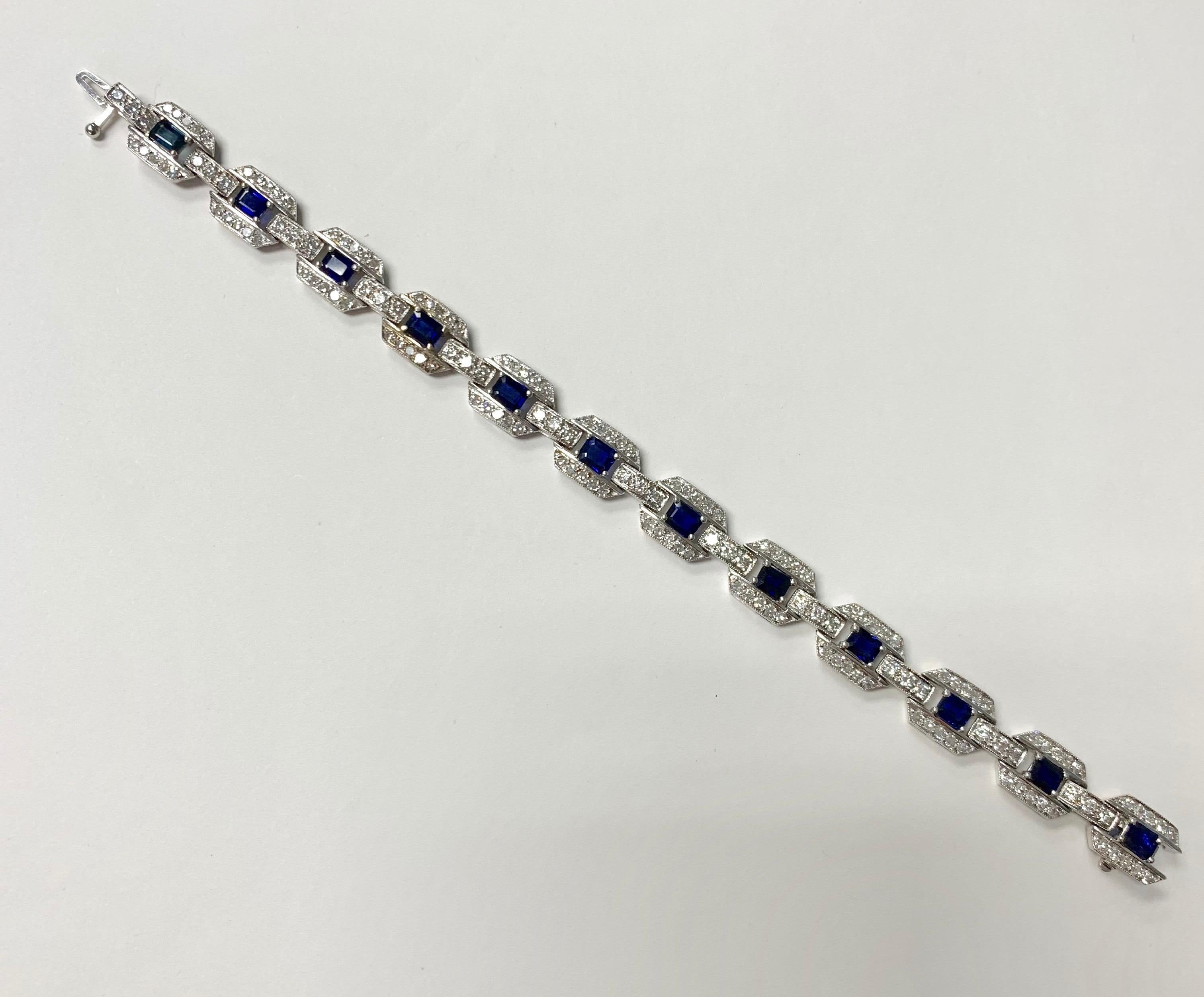 Blue Sapphire and Diamond Bracelet in 18k White Gold For Sale 8