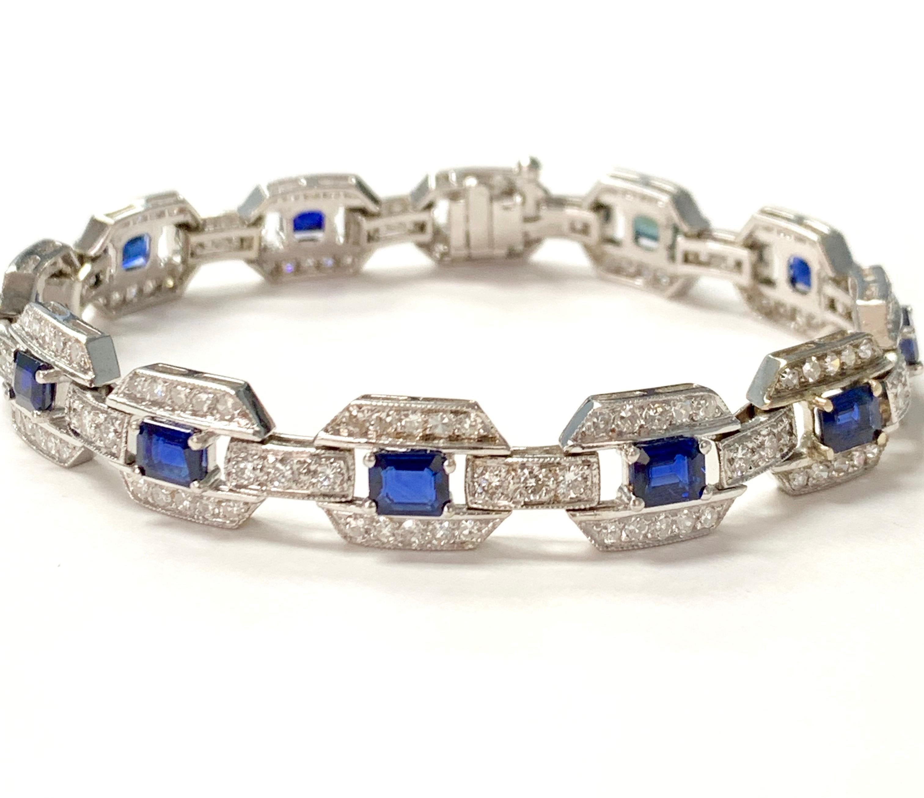 Women's Blue Sapphire and Diamond Bracelet in 18k White Gold For Sale