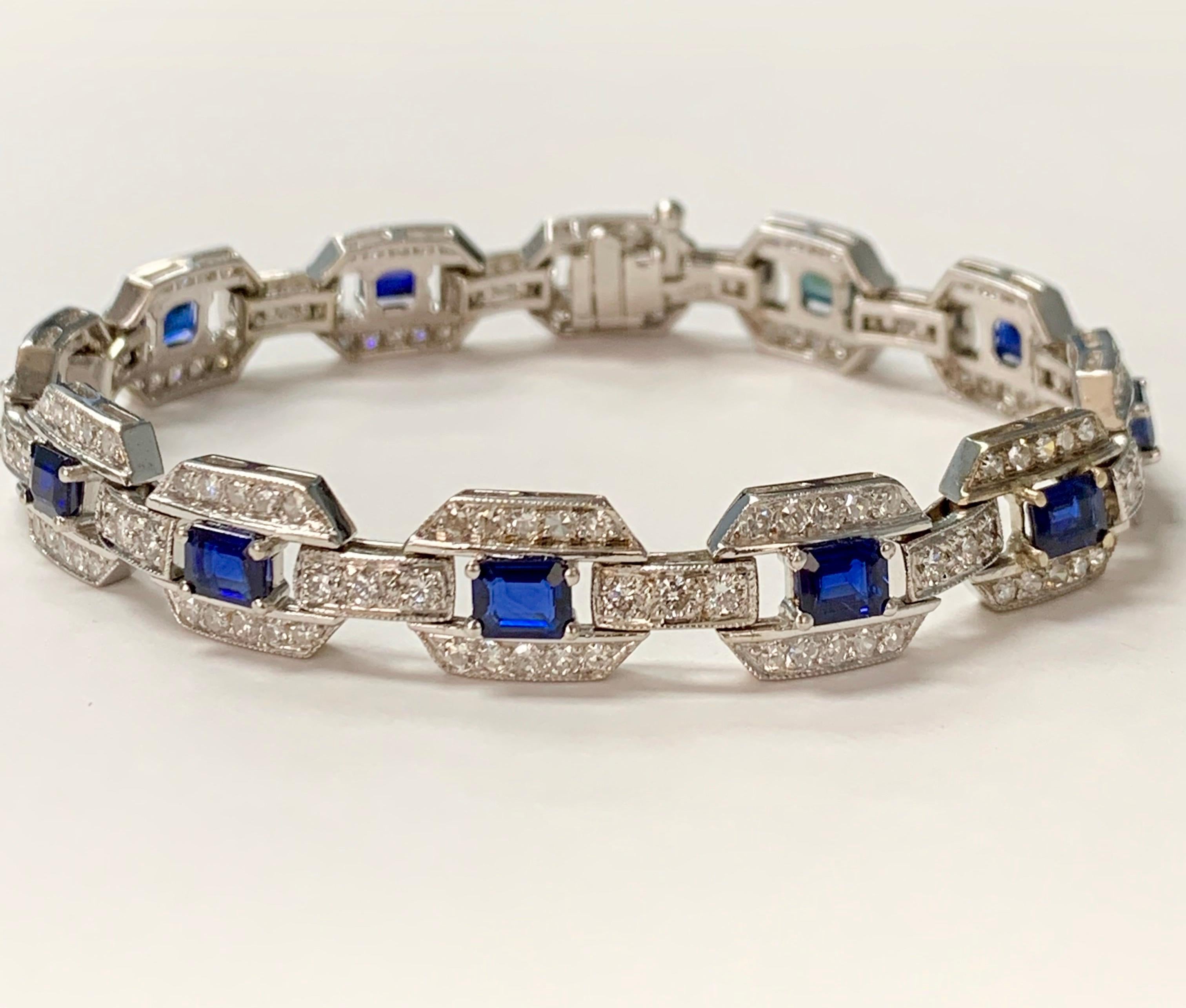 Blue Sapphire and Diamond Bracelet in 18k White Gold For Sale 1