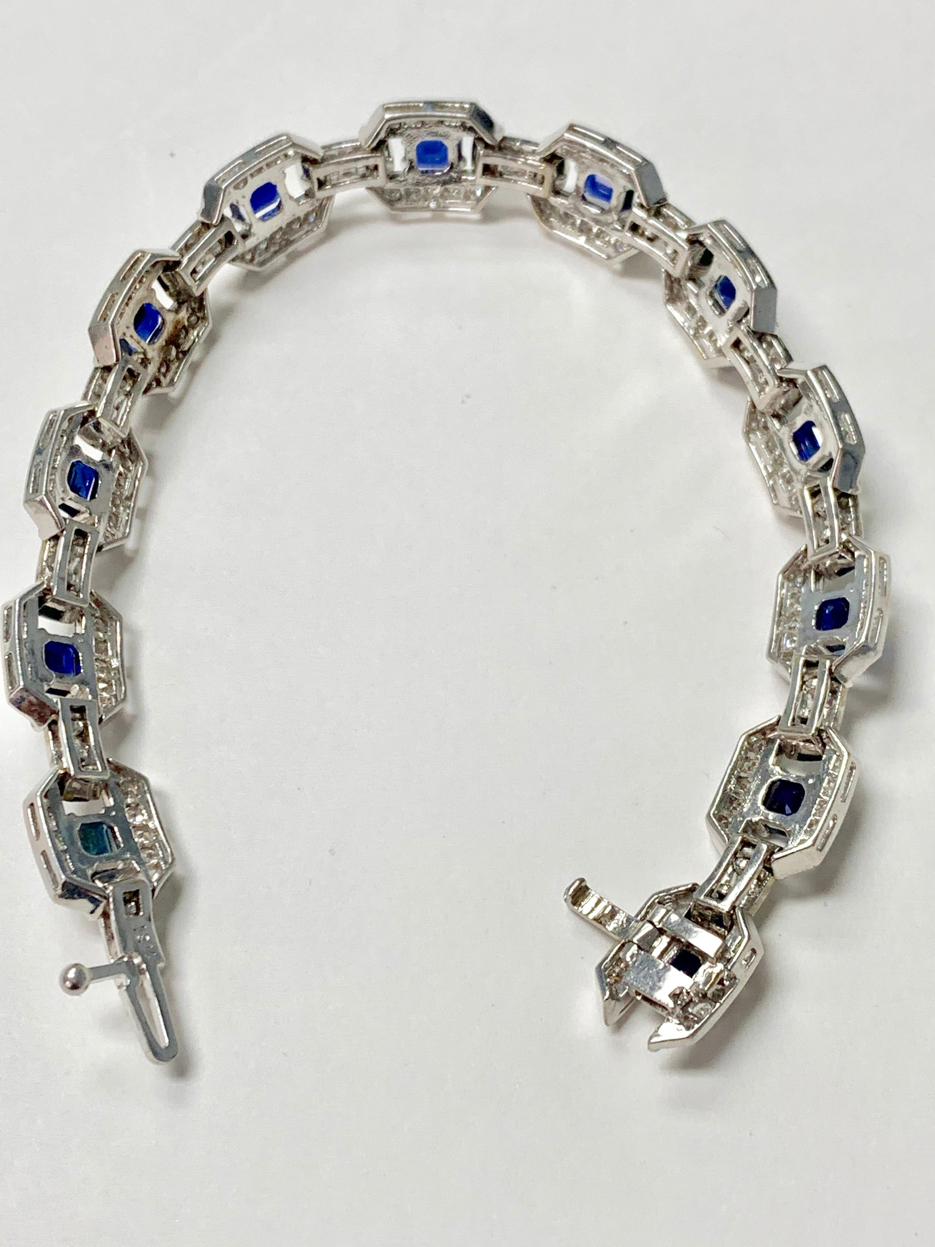Blue Sapphire and Diamond Bracelet in 18k White Gold For Sale 2