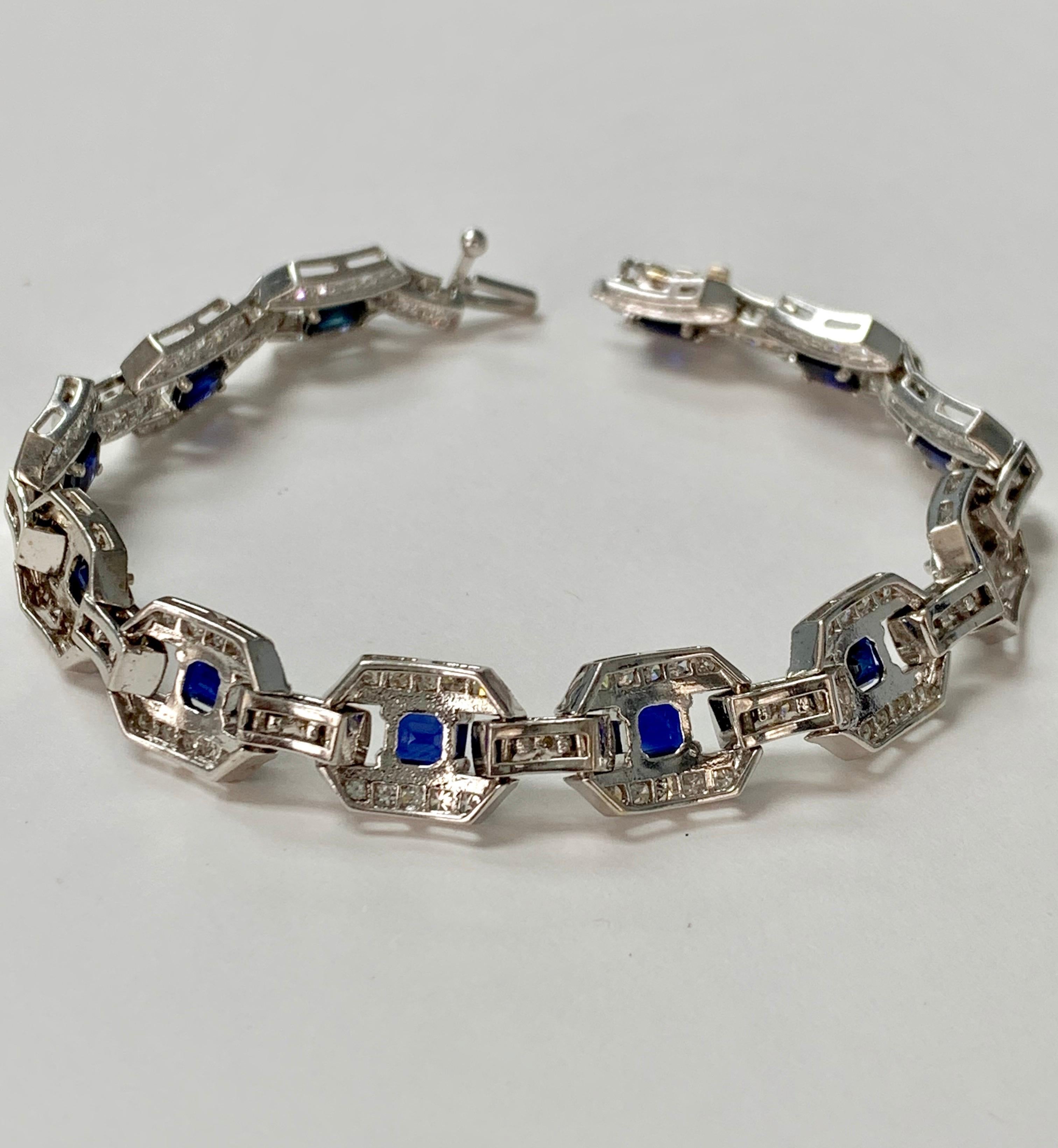 Blue Sapphire and Diamond Bracelet in 18k White Gold For Sale 3