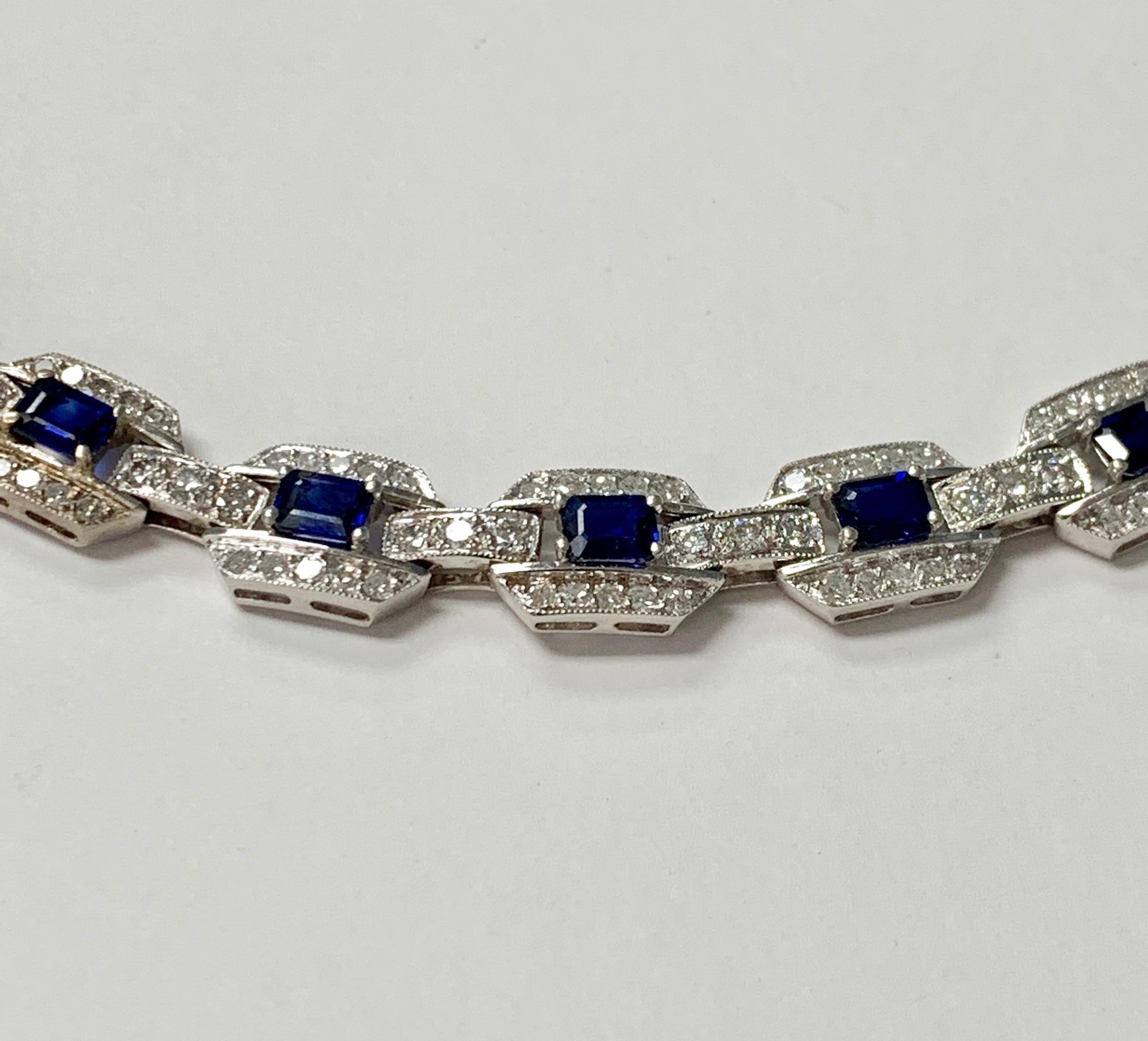 Blue Sapphire and Diamond Bracelet in 18k White Gold For Sale 4
