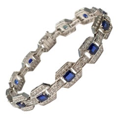 Bracelet en or blanc 18 carats avec saphir bleu et diamants