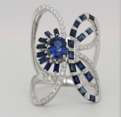 Blue Sapphire and Diamond Butterfly Ring in 18 Karat Gold
