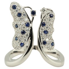 Blue Sapphire and Diamond Butterfly Ring in 18 Karat Gold