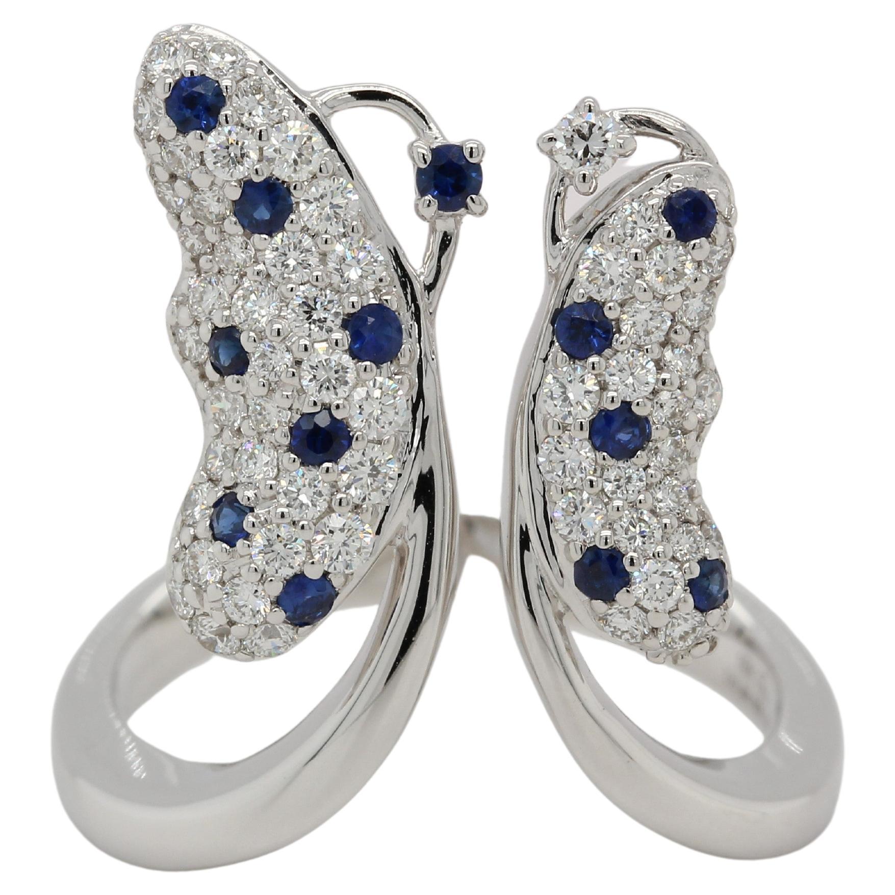 Bague papillon en or 18 carats, saphir bleu et diamants en vente