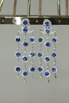 Blue Sapphire and Diamond Chandelier Earrings