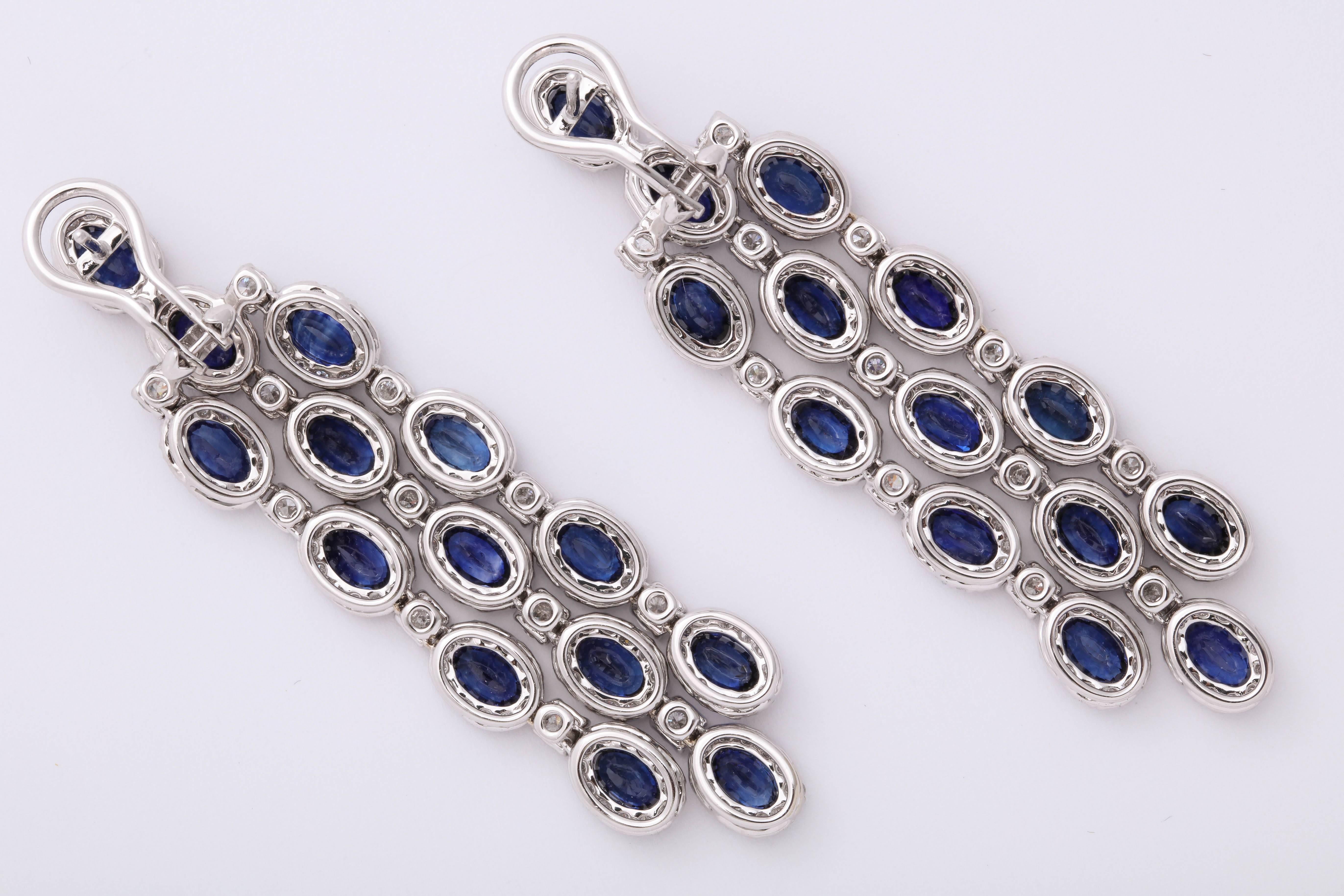 Blue Sapphire and Diamond Chandelier Earrings In New Condition For Sale In New York, NY