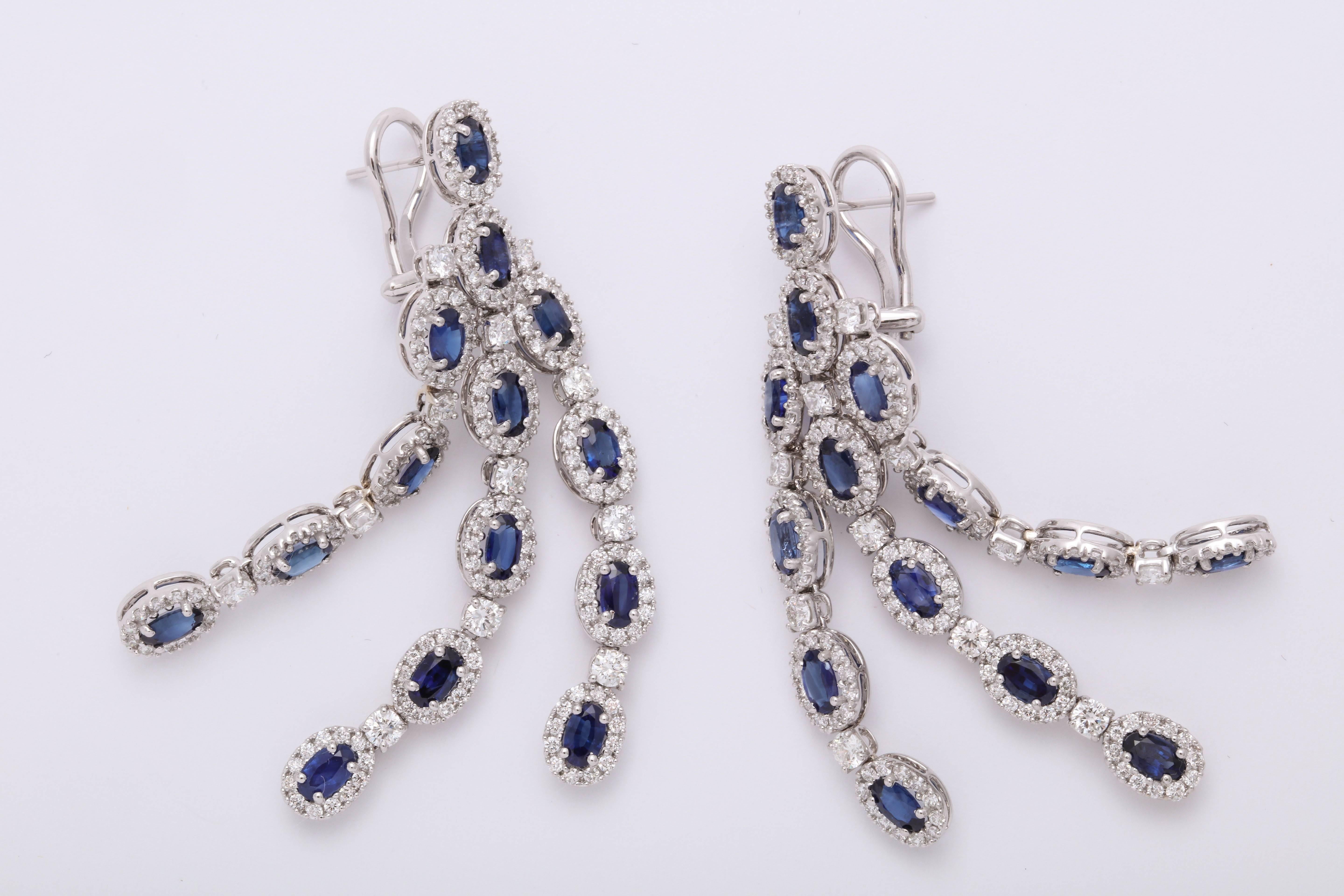Women's Blue Sapphire and Diamond Chandelier Earrings For Sale