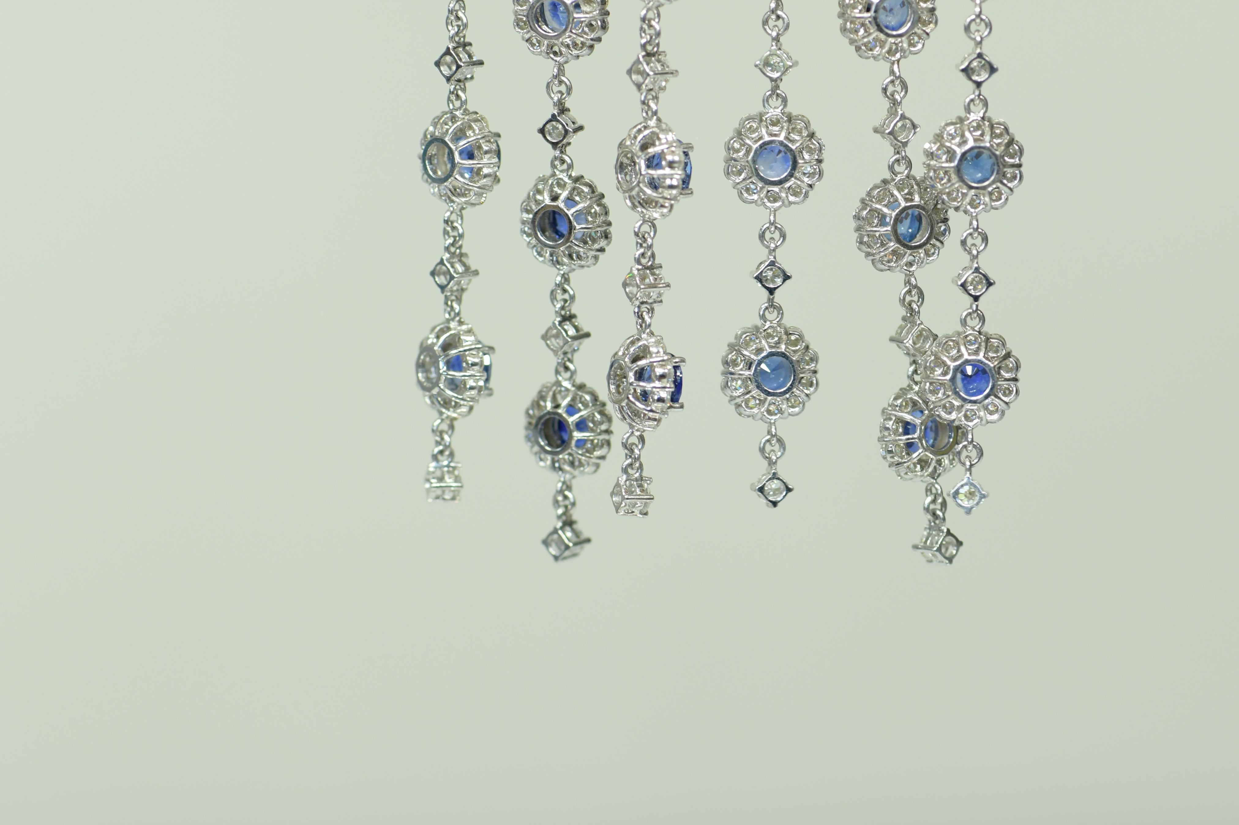 Blue Sapphire and Diamond Chandelier Earrings In Excellent Condition For Sale In Banbury, GB