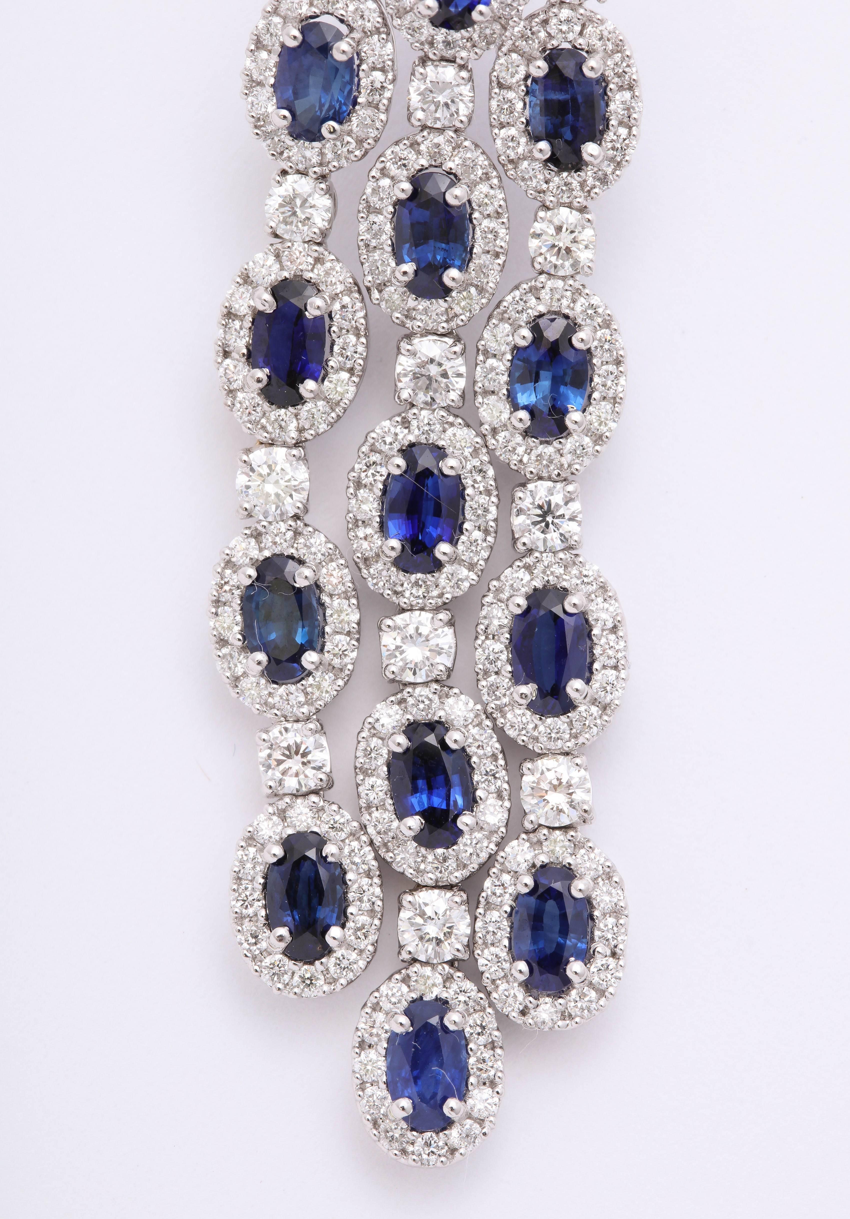 Blue Sapphire and Diamond Chandelier Earrings For Sale 1