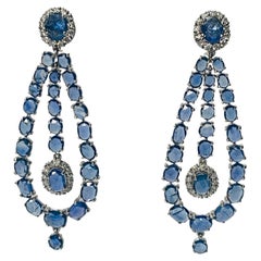 Blue Sapphire And Diamond Chandelier Earrings In 18K White Gold.