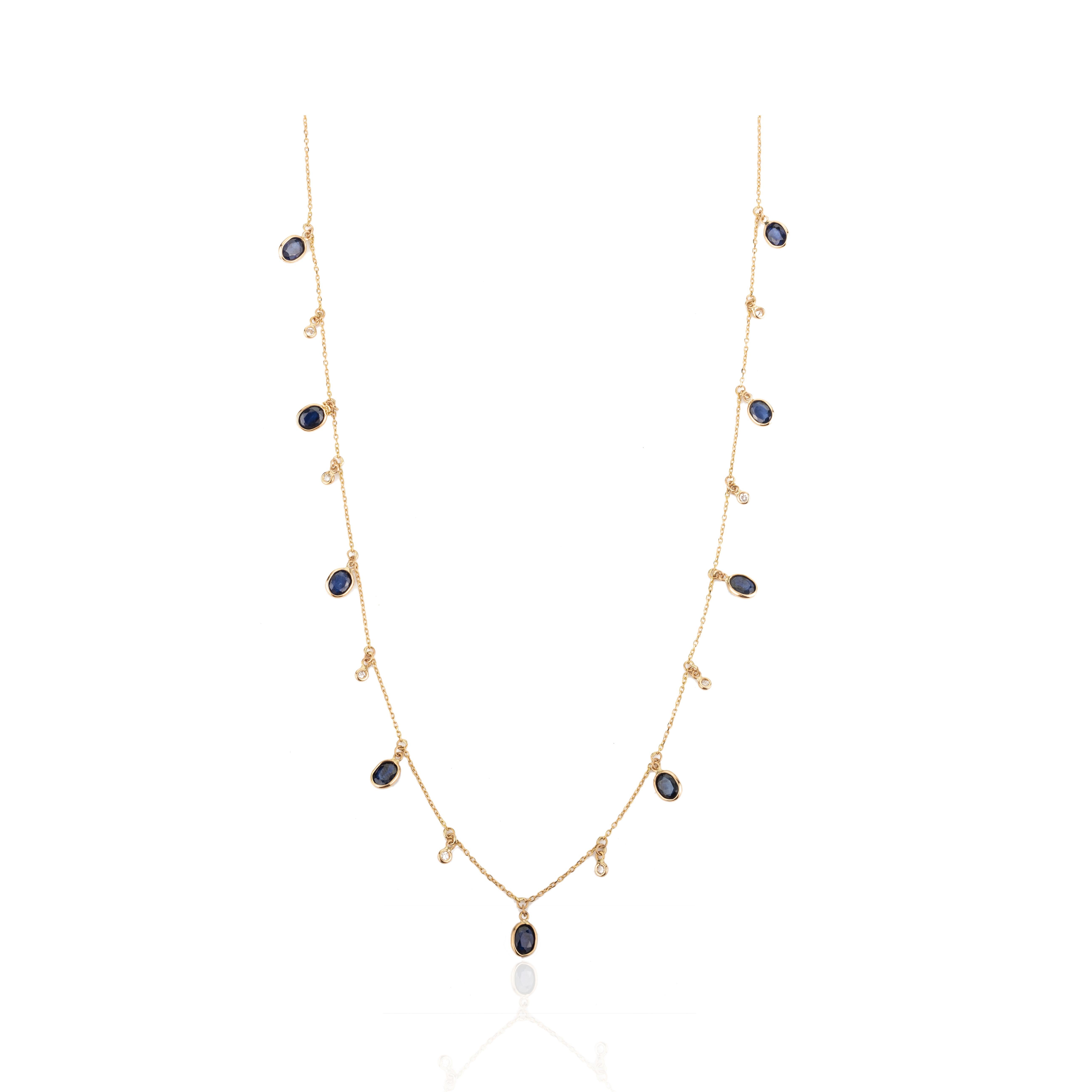 Layering-Halskette aus 18 Karat massivem Gelbgold mit blauem Saphir und Diamant-Charm Damen im Angebot