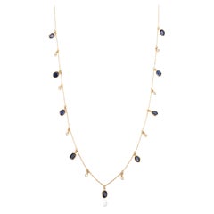 Blue Sapphire and Diamond Charm Layering Necklace in 18k Solid Yellow Gold