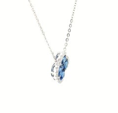 Blue Sapphire and Diamond Clover Pendant Necklace in 18k White Gold, 16 Inches