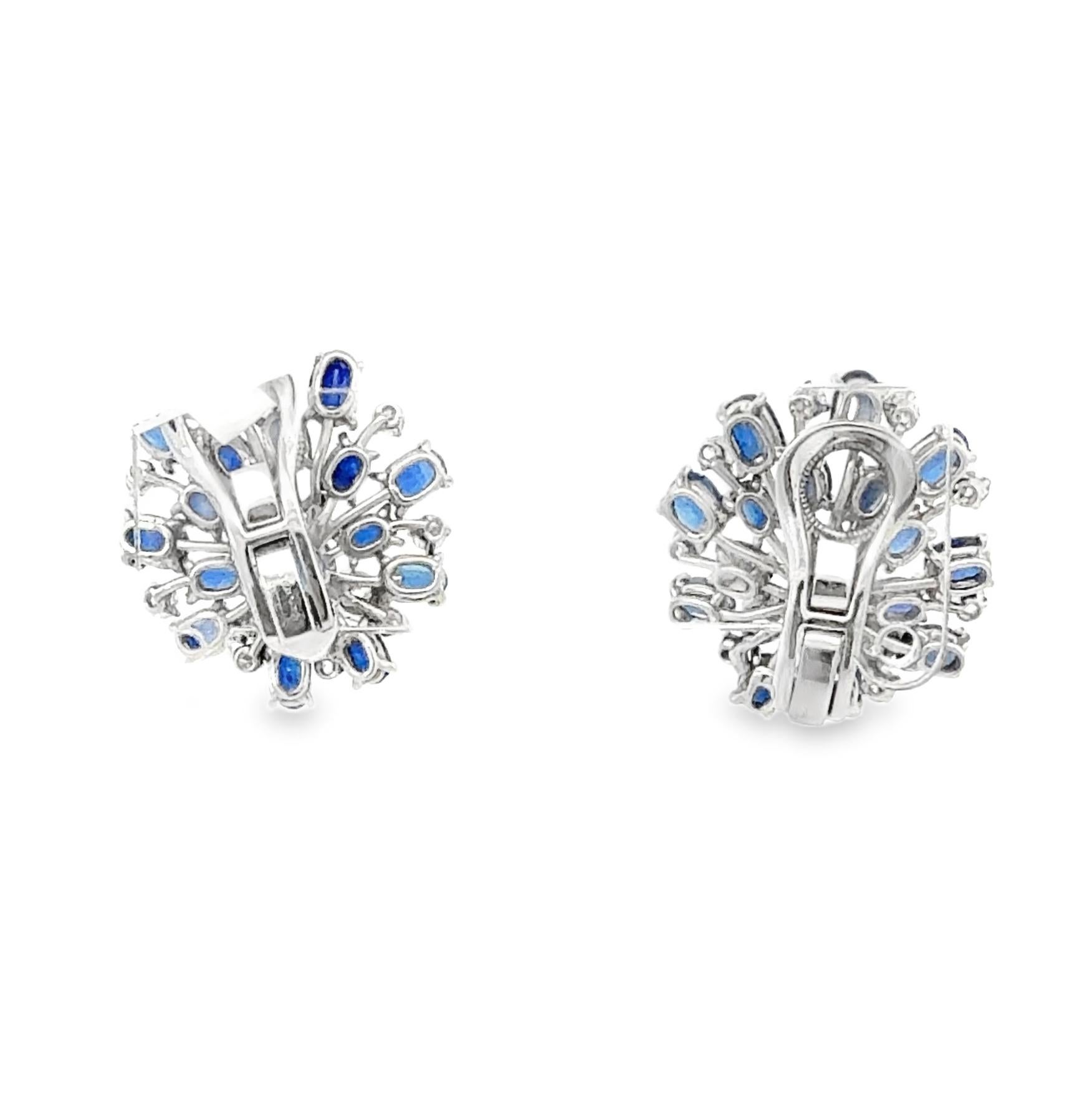 Boucles d'oreilles Clips en saphir bleu et diamants en vente 1
