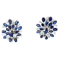 Blue Sapphire and Diamond Cluster Clip-On Earrings