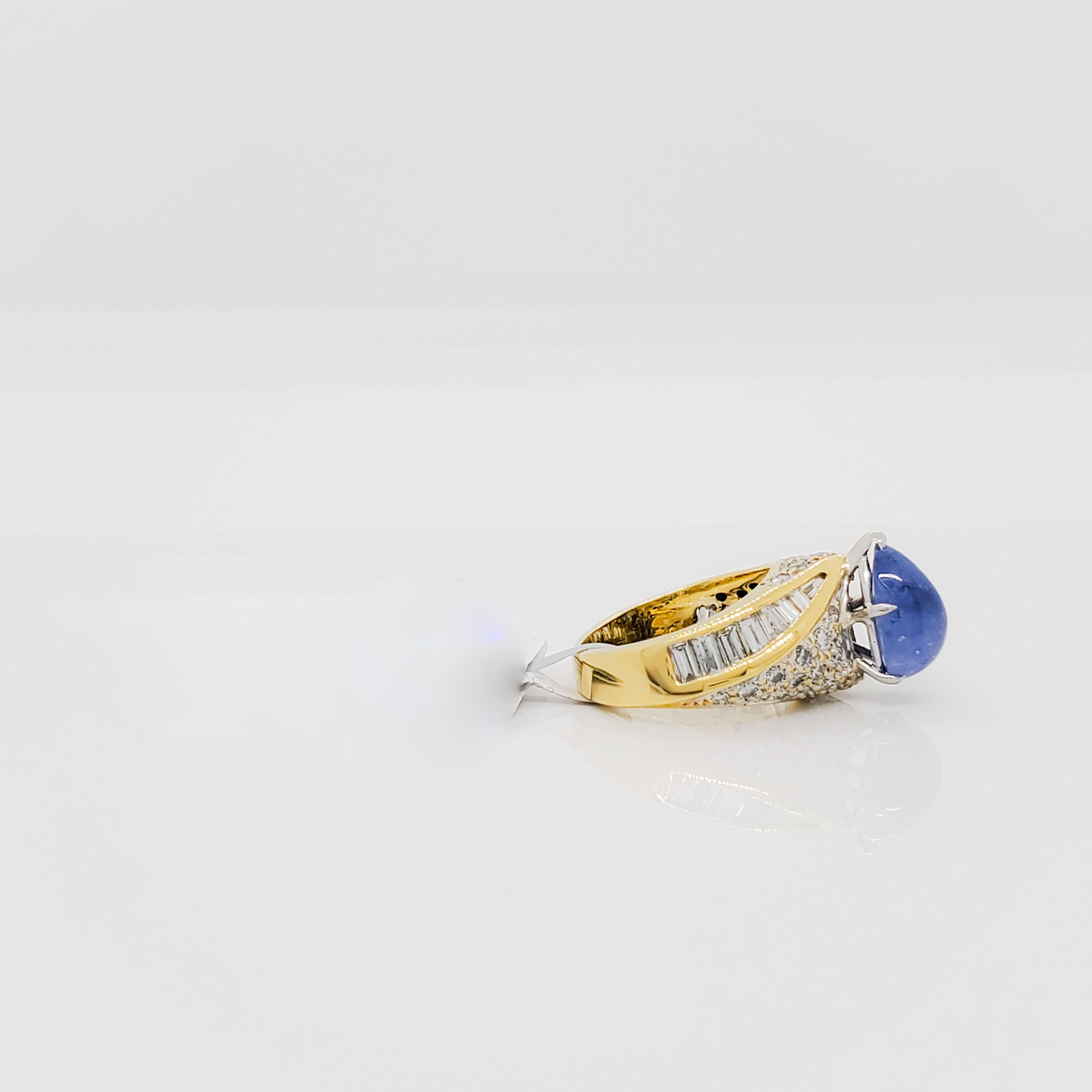Blue Sapphire and Diamond Cocktail Dome Ring in 18k Yellow Gold In New Condition For Sale In Los Angeles, CA