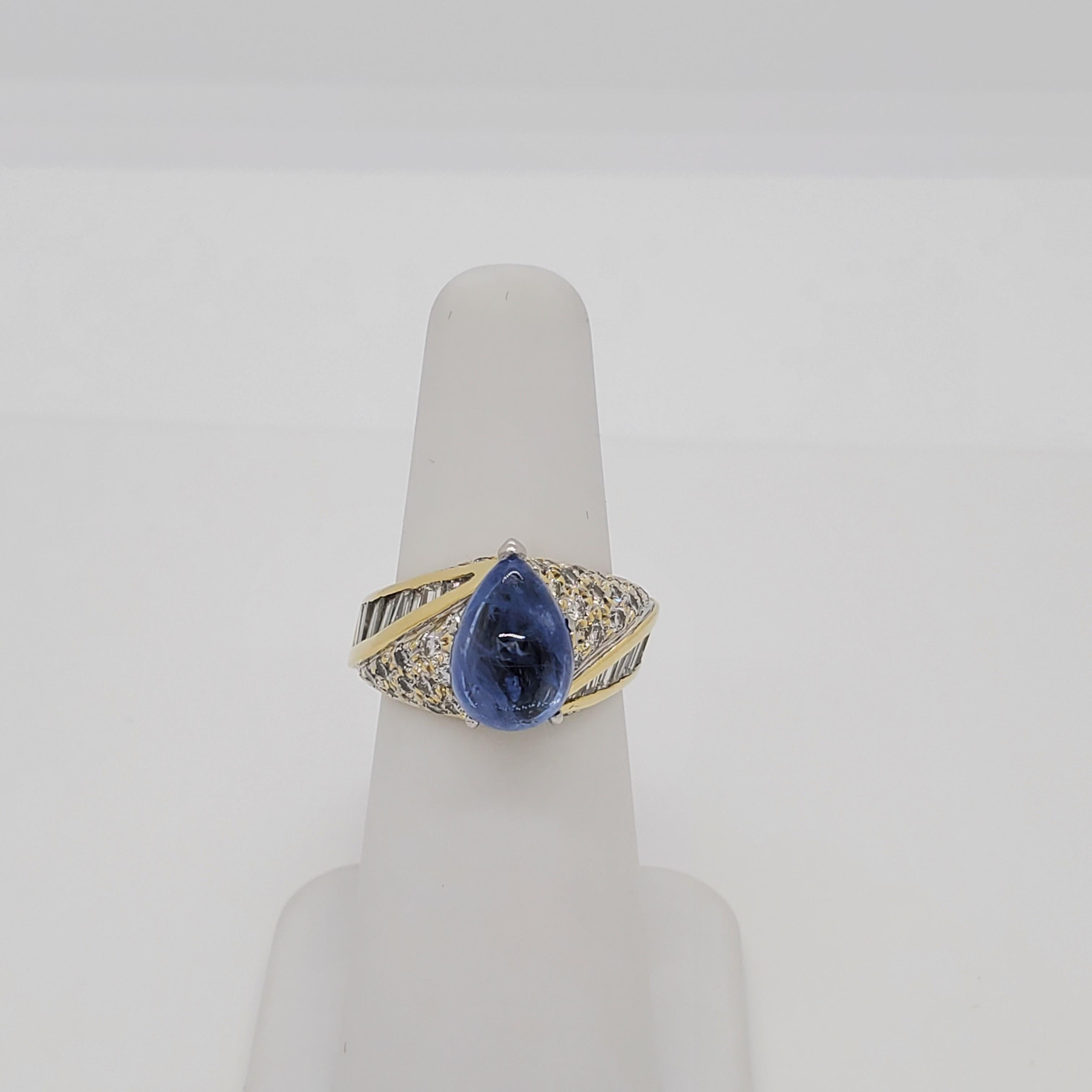 Women's or Men's Blue Sapphire and Diamond Cocktail Dome Ring in 18k Yellow Gold For Sale