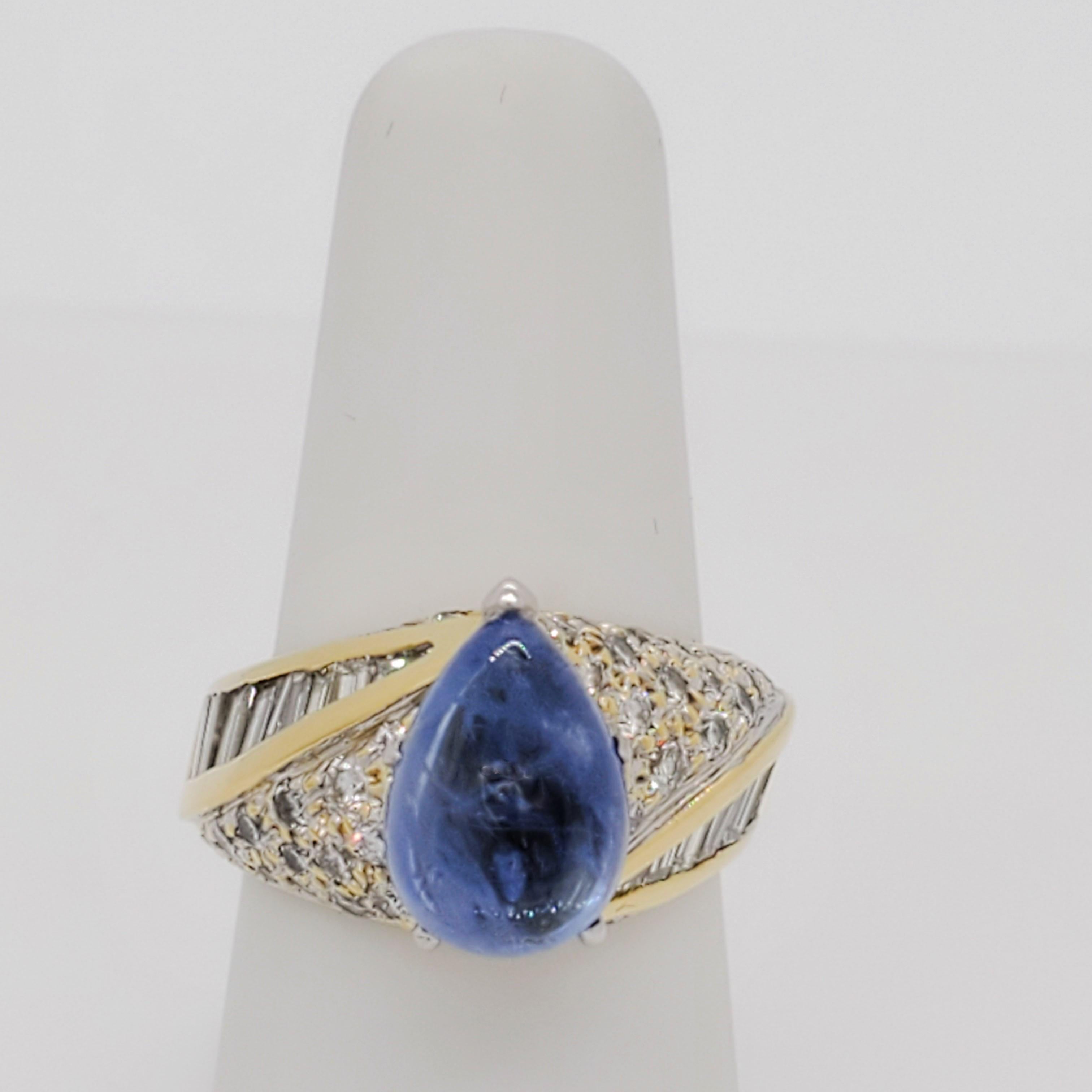 Blue Sapphire and Diamond Cocktail Dome Ring in 18k Yellow Gold For Sale 1