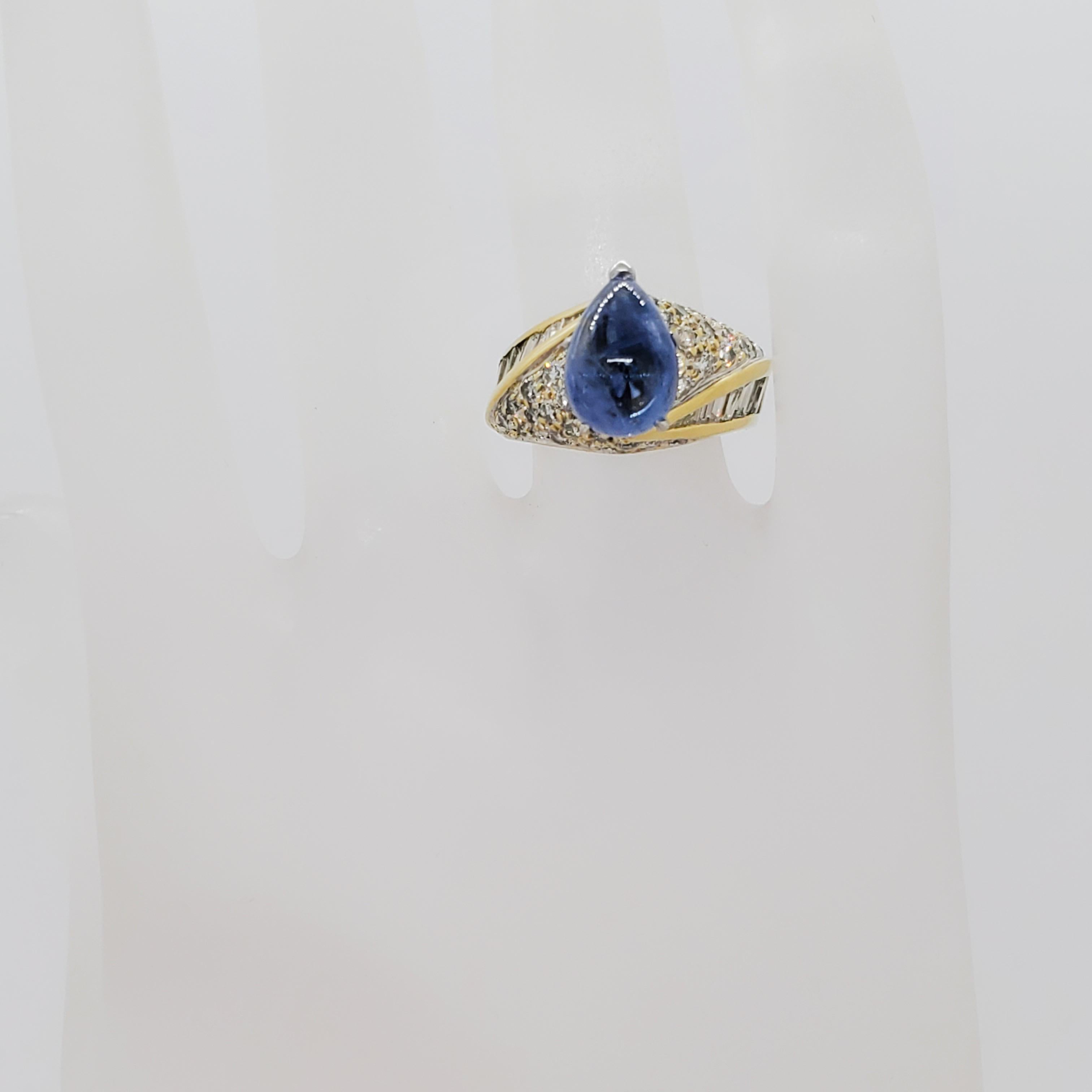Blue Sapphire and Diamond Cocktail Dome Ring in 18k Yellow Gold For Sale 2