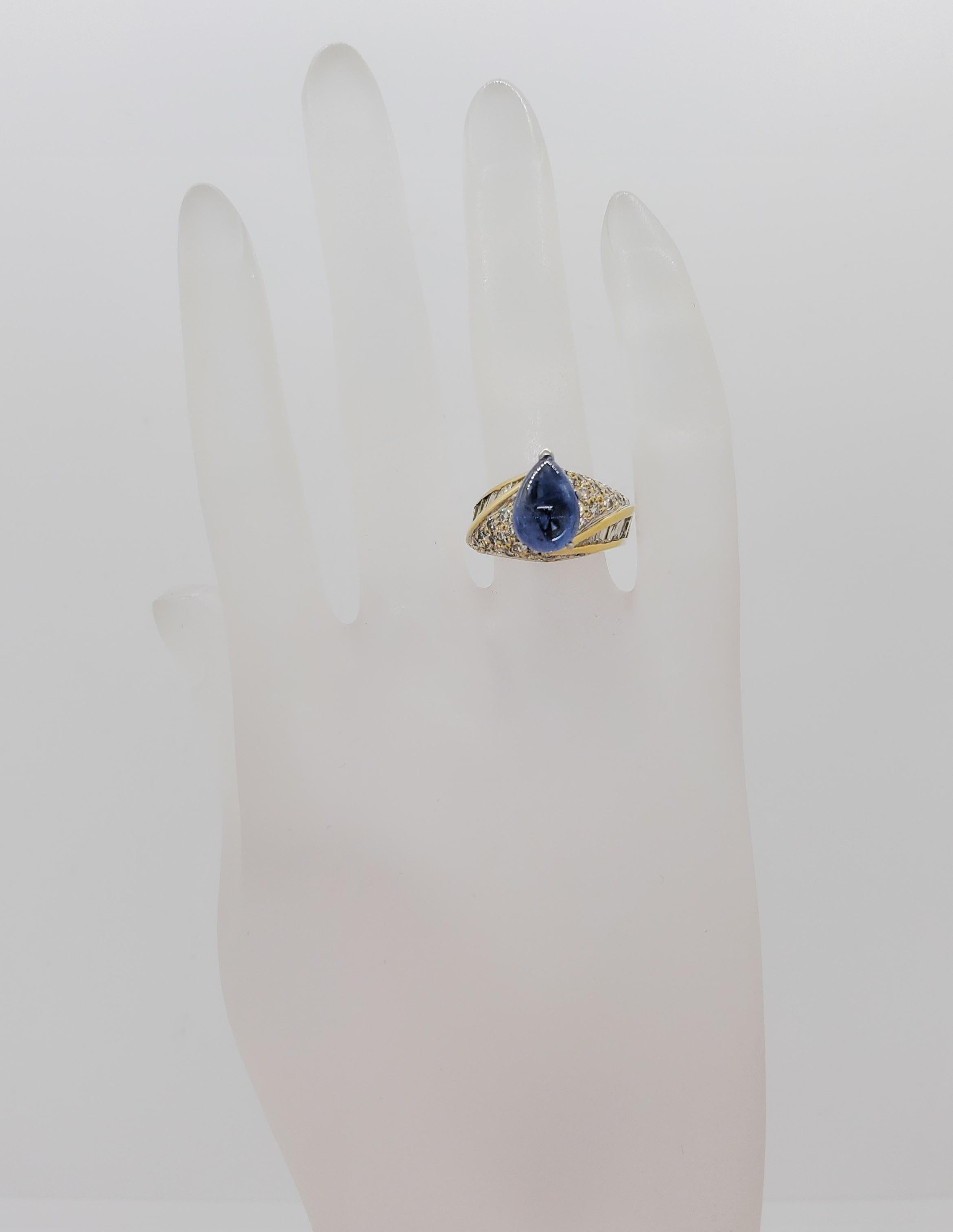 Blue Sapphire and Diamond Cocktail Dome Ring in 18k Yellow Gold For Sale 3