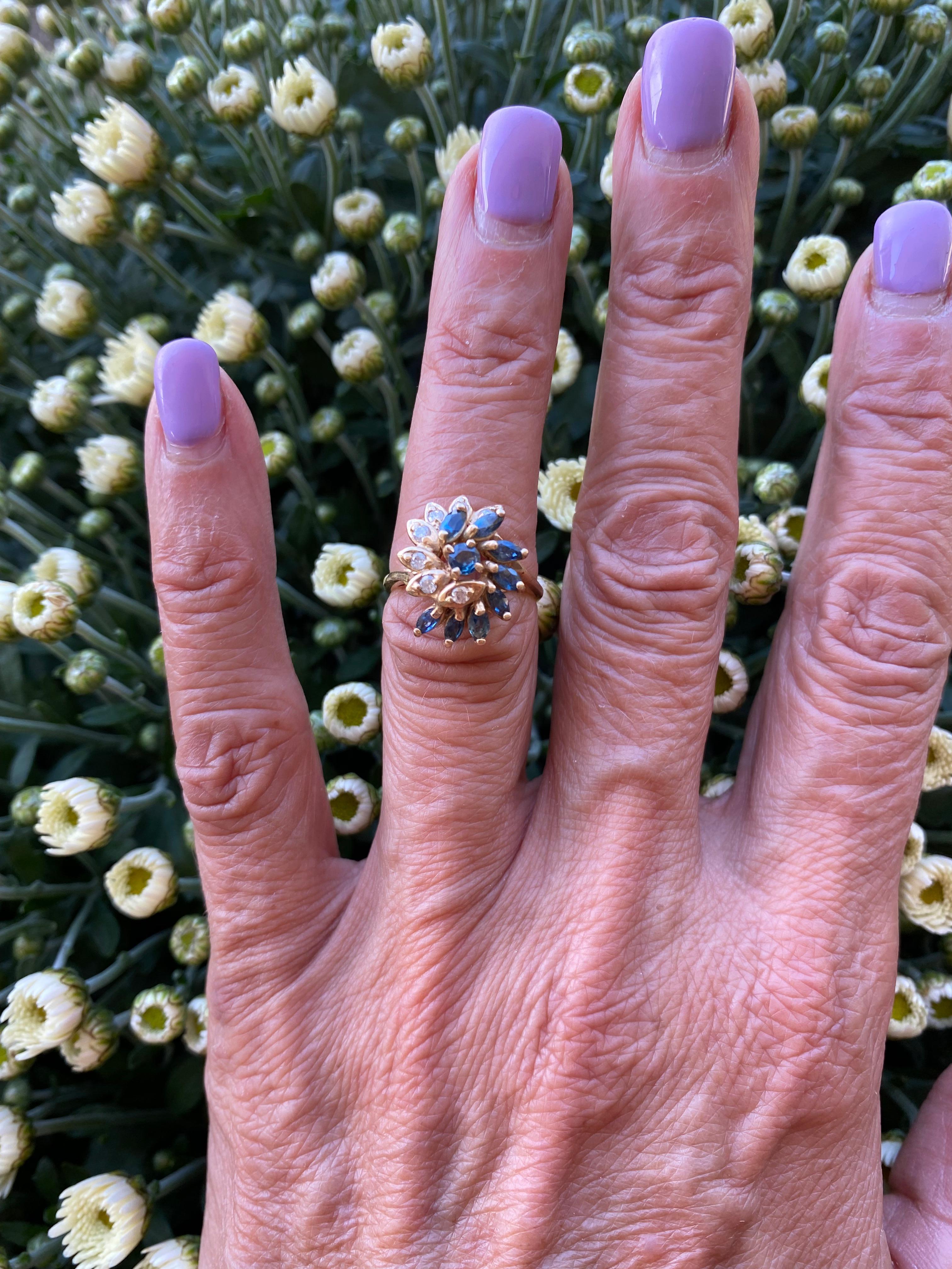 Blauer Saphir und Diamant Cocktail-Ring 14 Karat Gelbgold 0,65 TCW im Zustand „Gut“ in Laguna Hills, CA