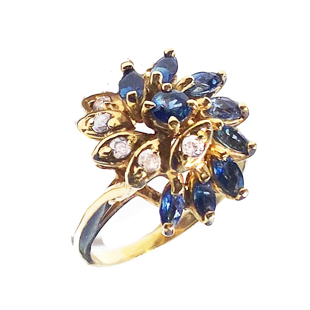 Blauer Saphir und Diamant Cocktail-Ring 14 Karat Gelbgold 0,65 TCW 1
