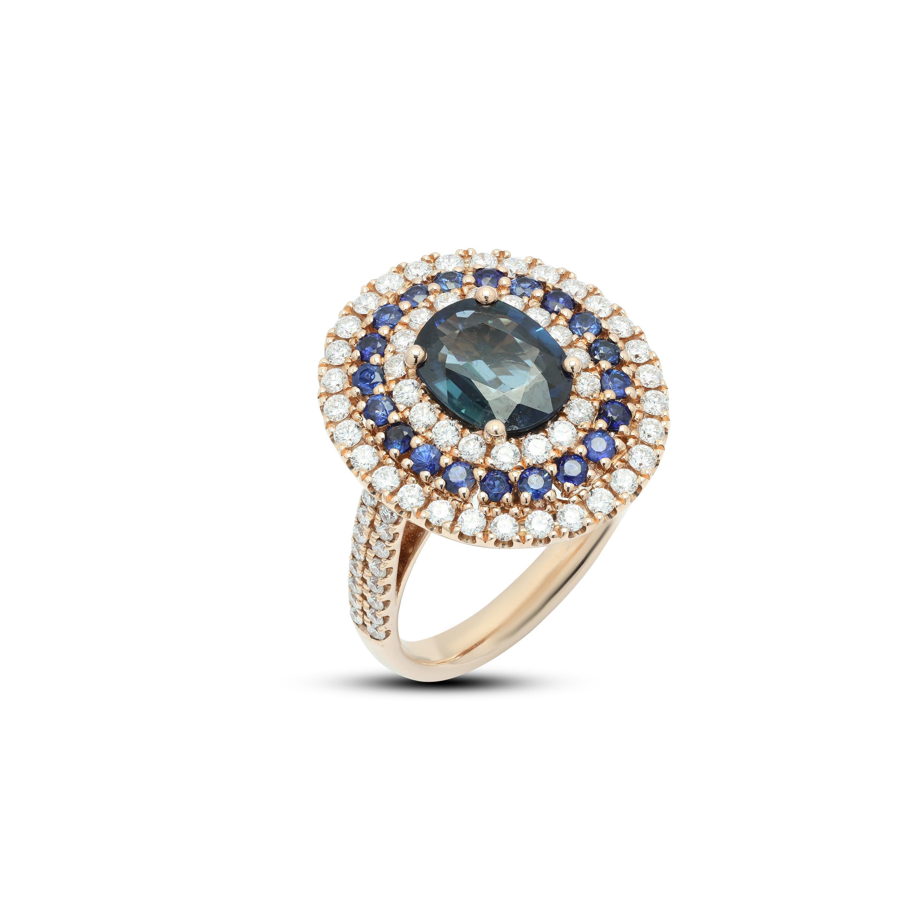 For Sale:  Blue Sapphire and Diamond Cocktail Ring in 14K Rose Gold 3