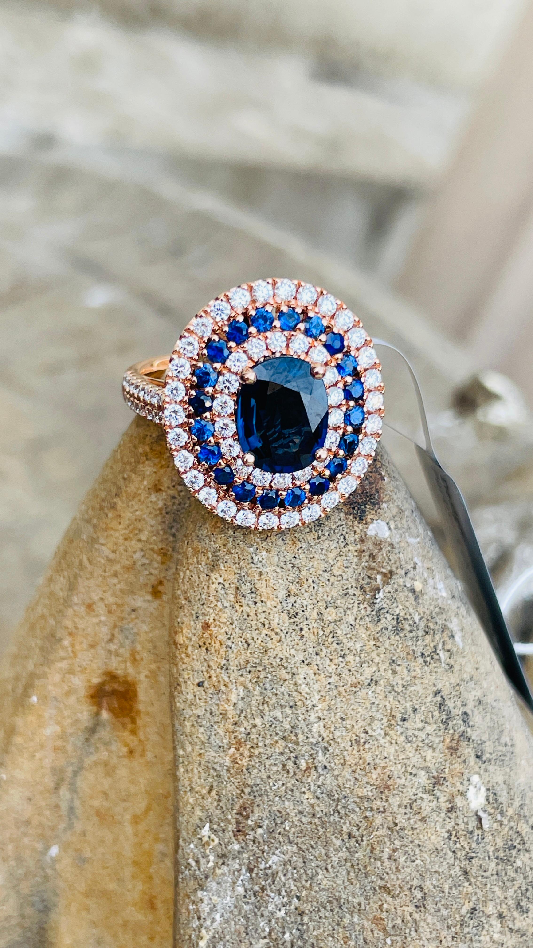 For Sale:  Blue Sapphire and Diamond Cocktail Ring in 14K Rose Gold 2