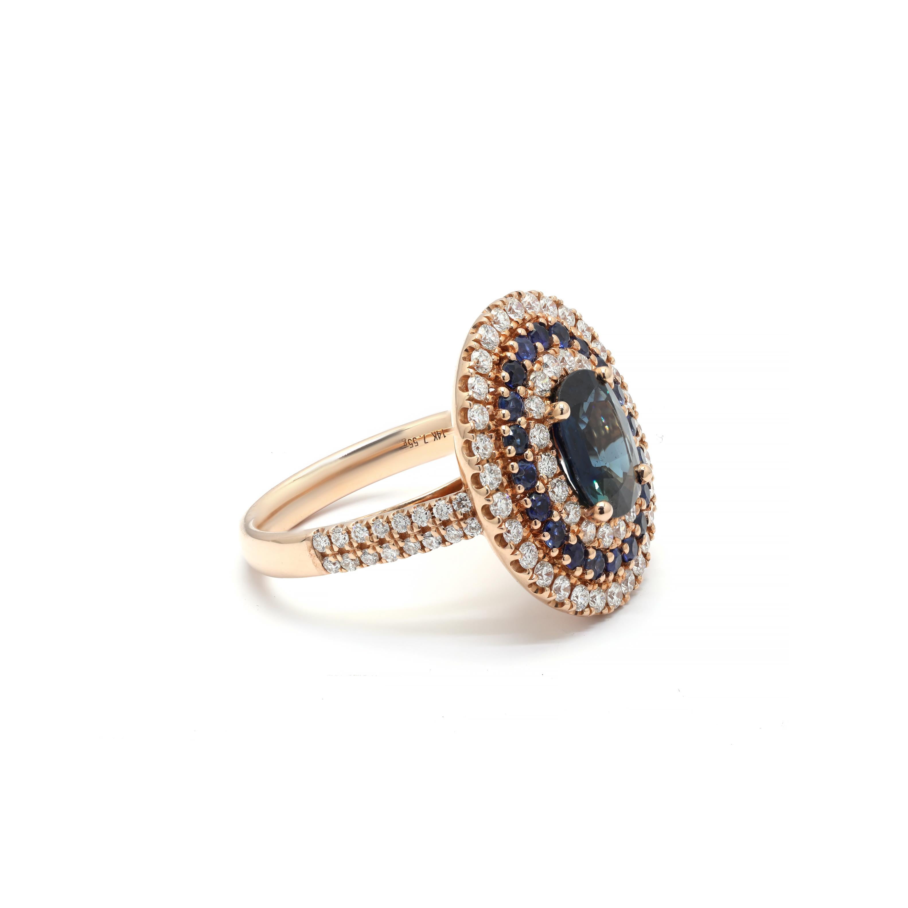 For Sale:  Blue Sapphire and Diamond Cocktail Ring in 14K Rose Gold 5