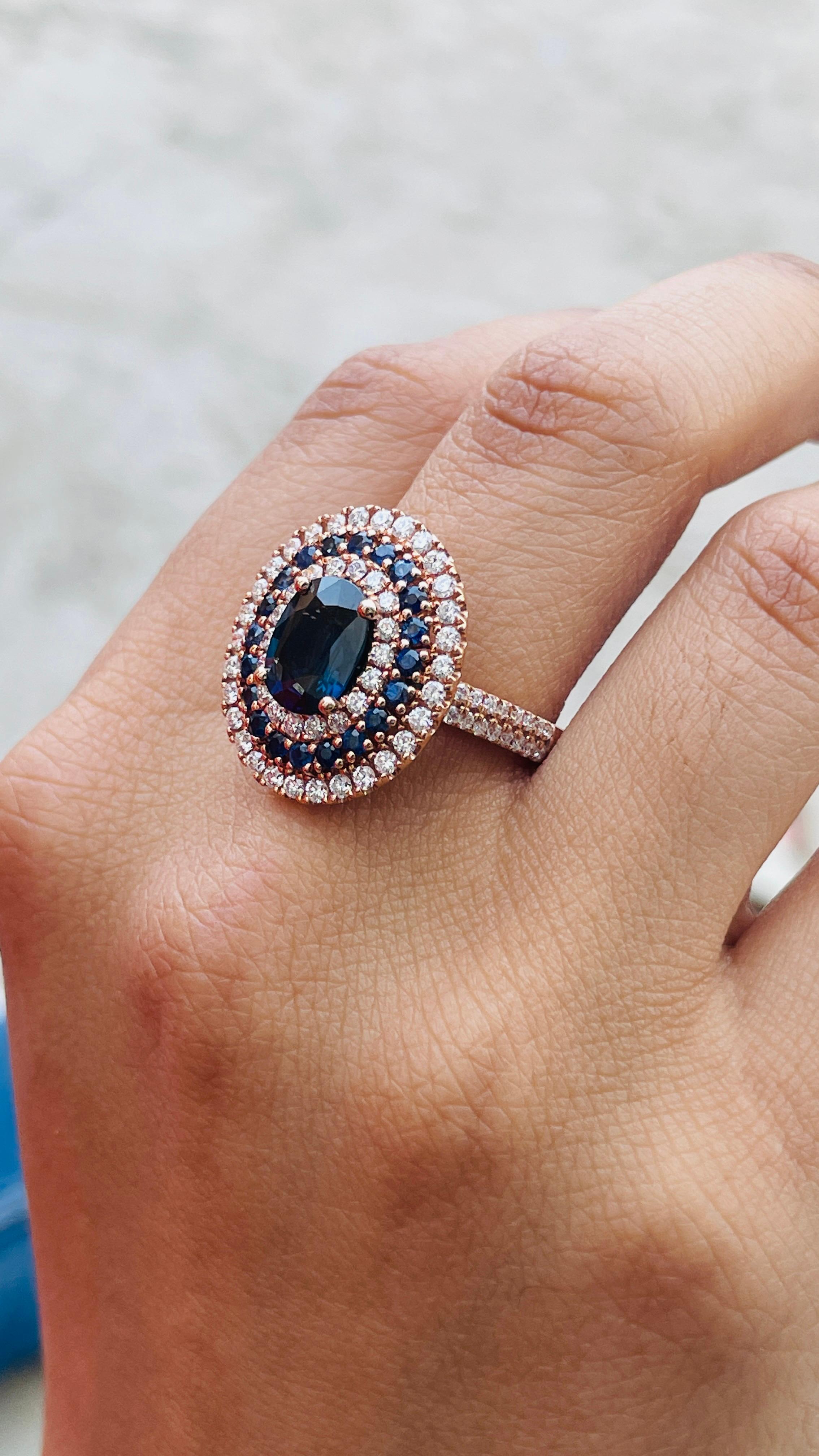 For Sale:  Blue Sapphire and Diamond Cocktail Ring in 14K Rose Gold 6