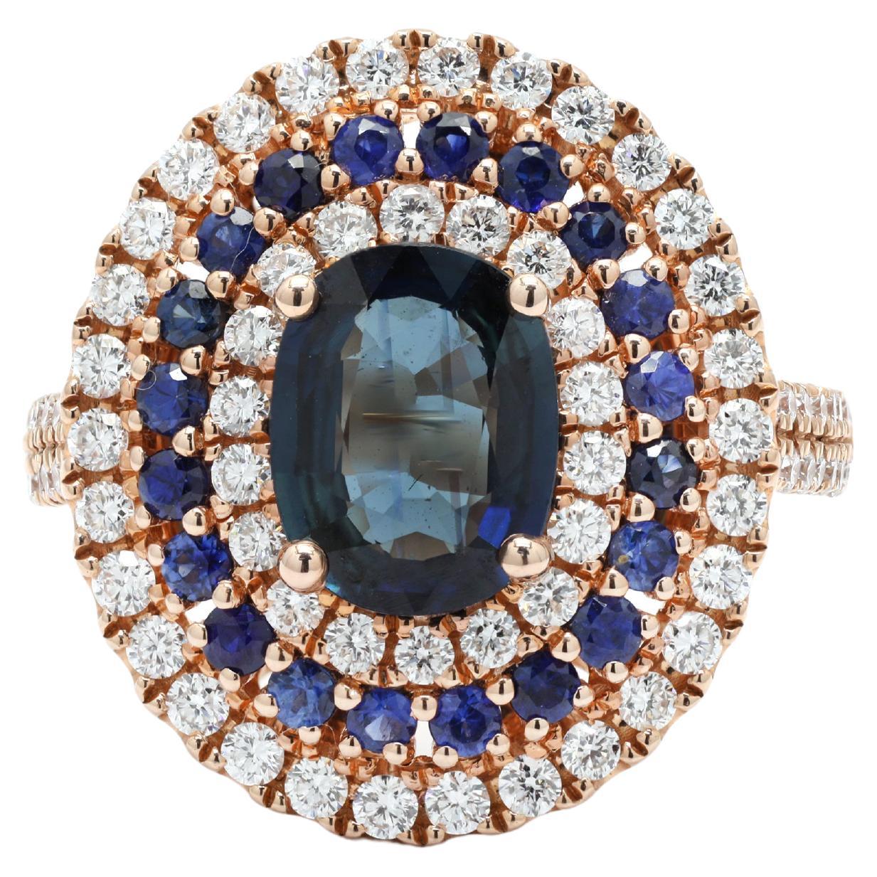 For Sale:  Blue Sapphire and Diamond Cocktail Ring in 14K Rose Gold