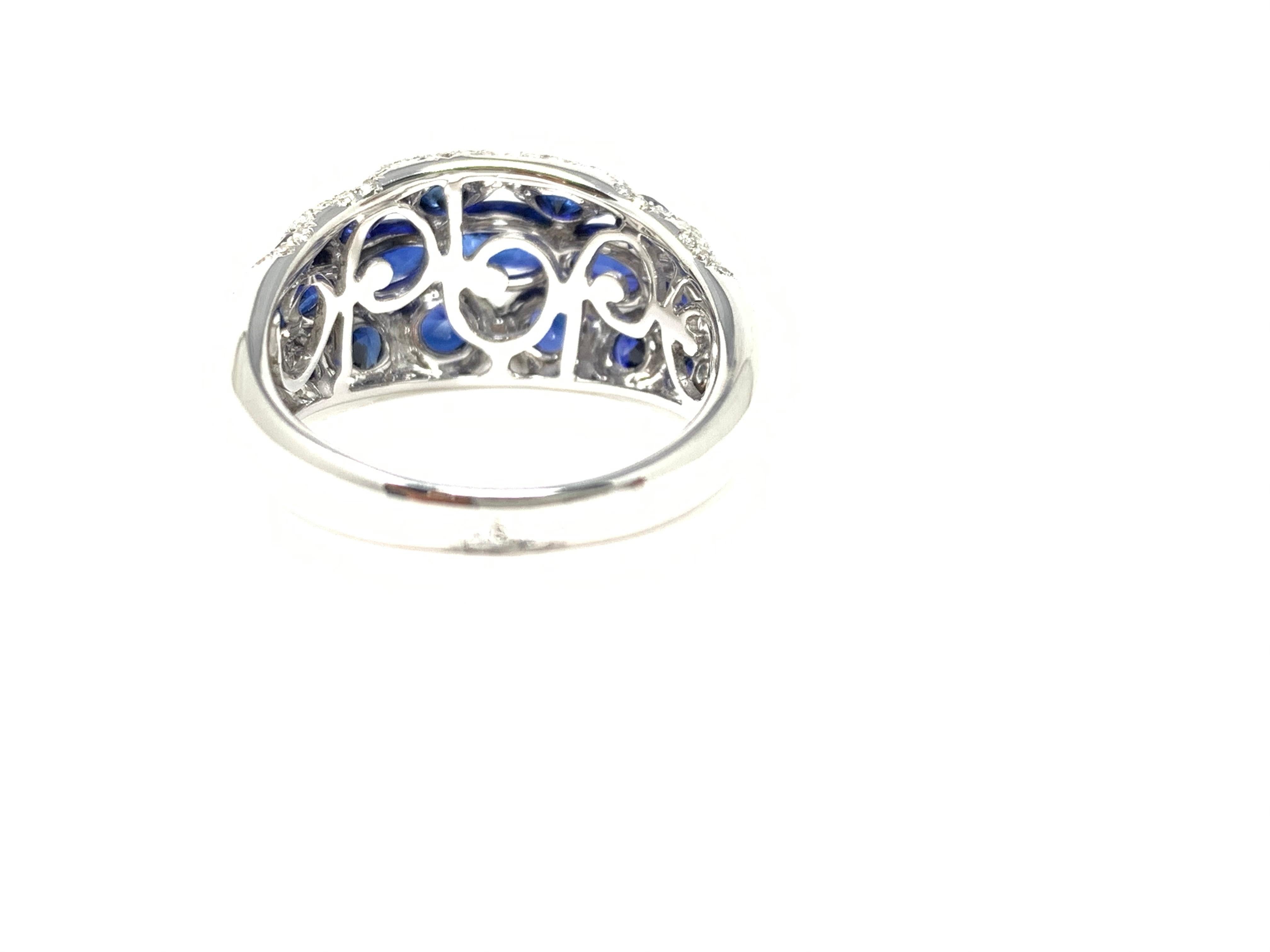 Women's or Men's Blue Sapphire and Diamond Cocktail Ring in 18 Karat White Gold. For Sale