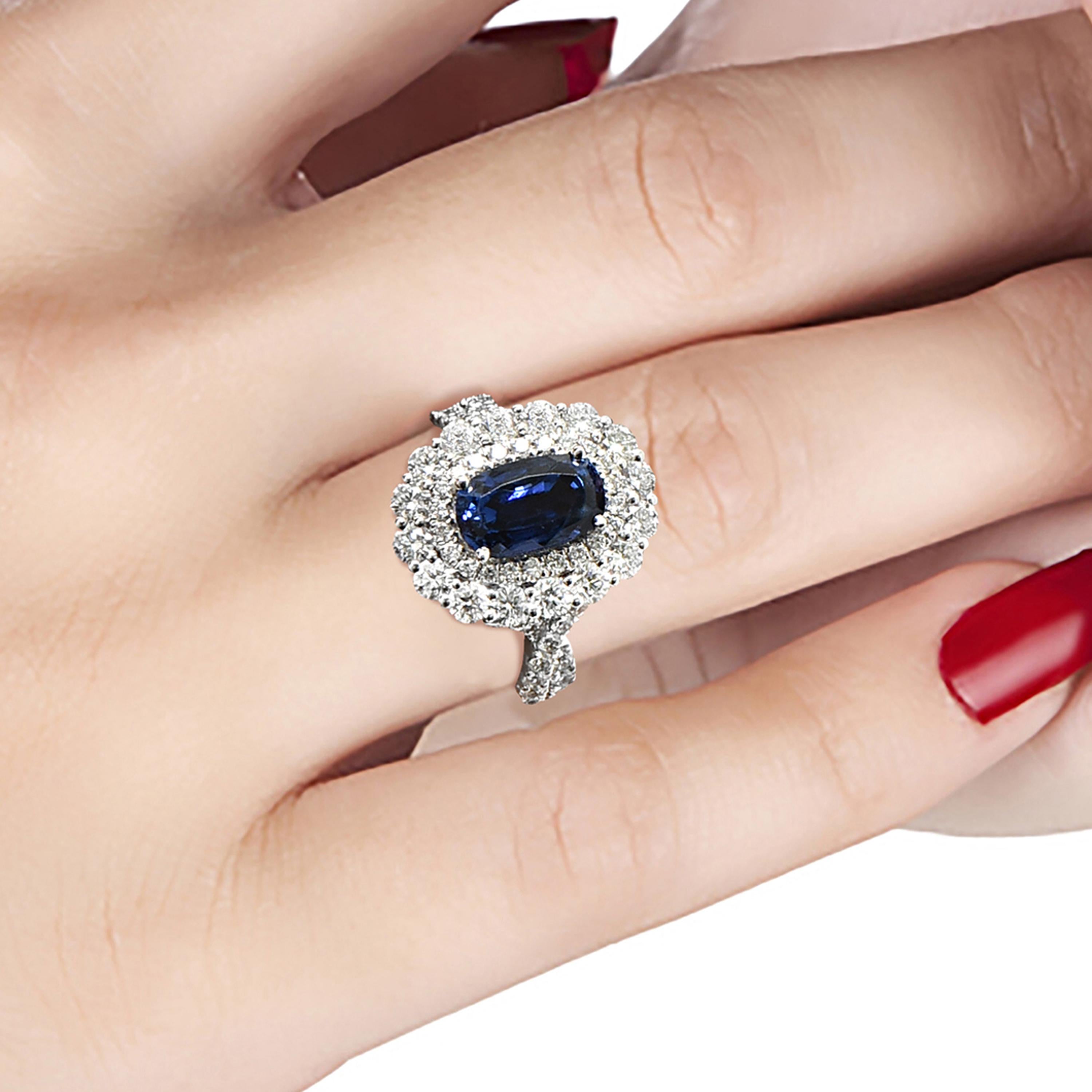 Laviere Blue Sapphire and Diamond Cocktail Ring For Sale 1