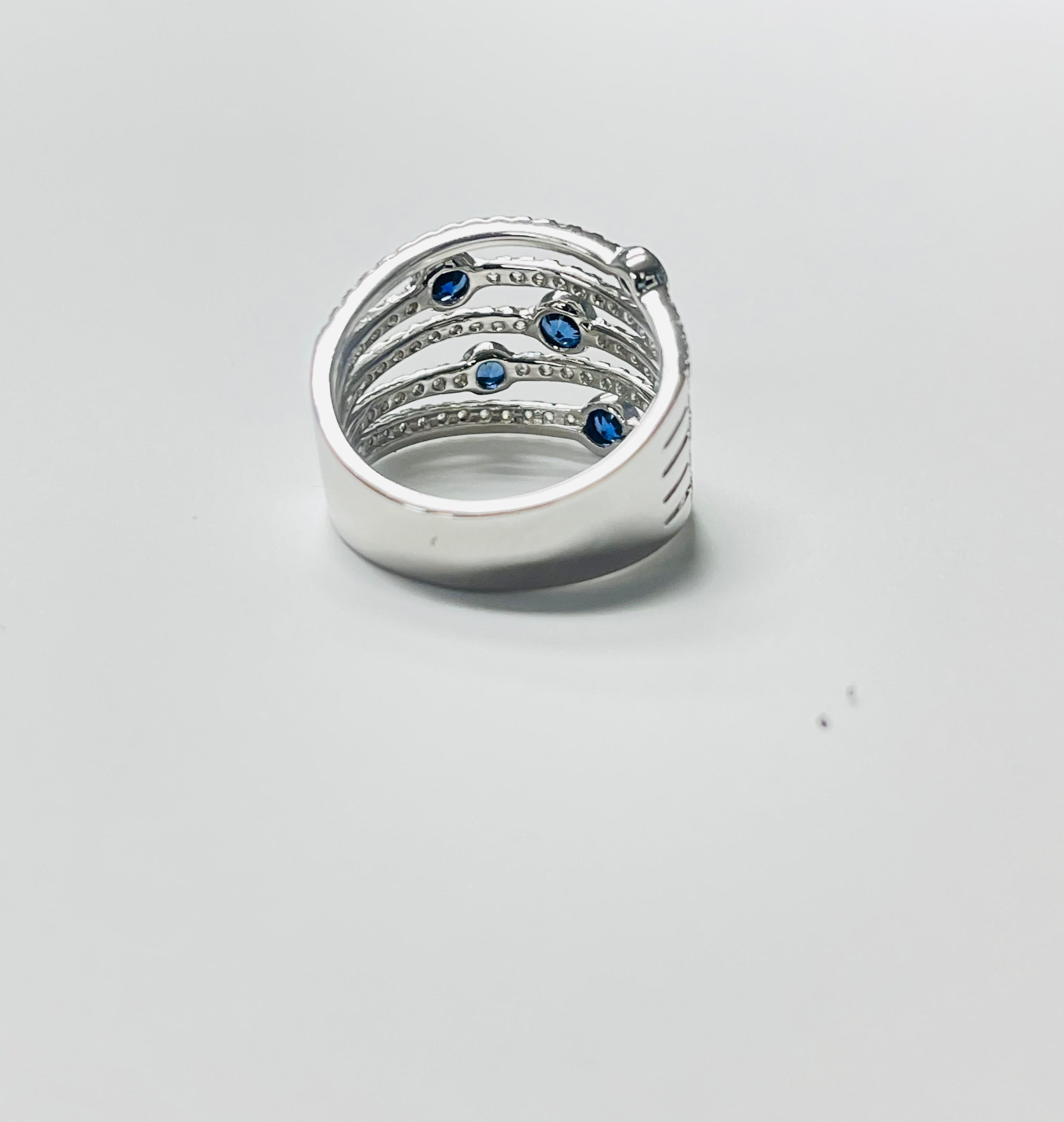 Cocktailring mit blauem Saphir und Diamant aus 18 Karat Weißgold im Zustand „Neu“ im Angebot in New York, NY