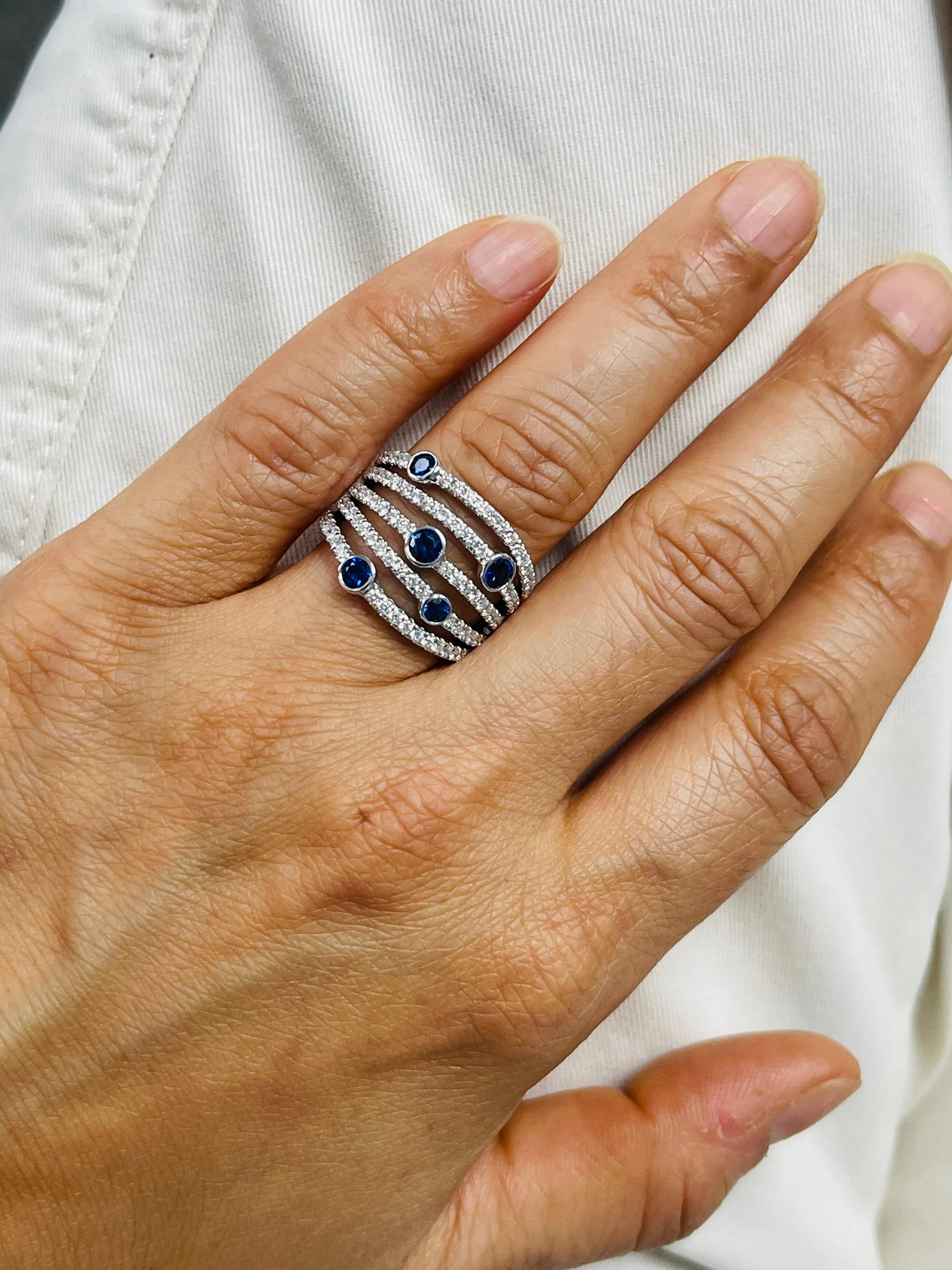 Cocktailring mit blauem Saphir und Diamant aus 18 Karat Weißgold Damen im Angebot
