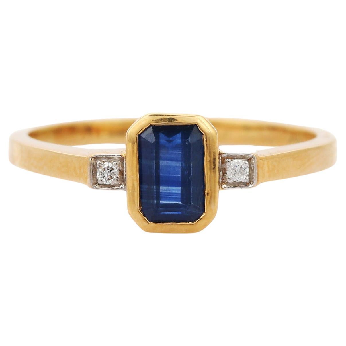 Blue Sapphire and Diamond Cocktail Ring in 18K Yellow Gold