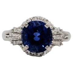 Blue Sapphire and Diamond Cocktail Ring in Platinum