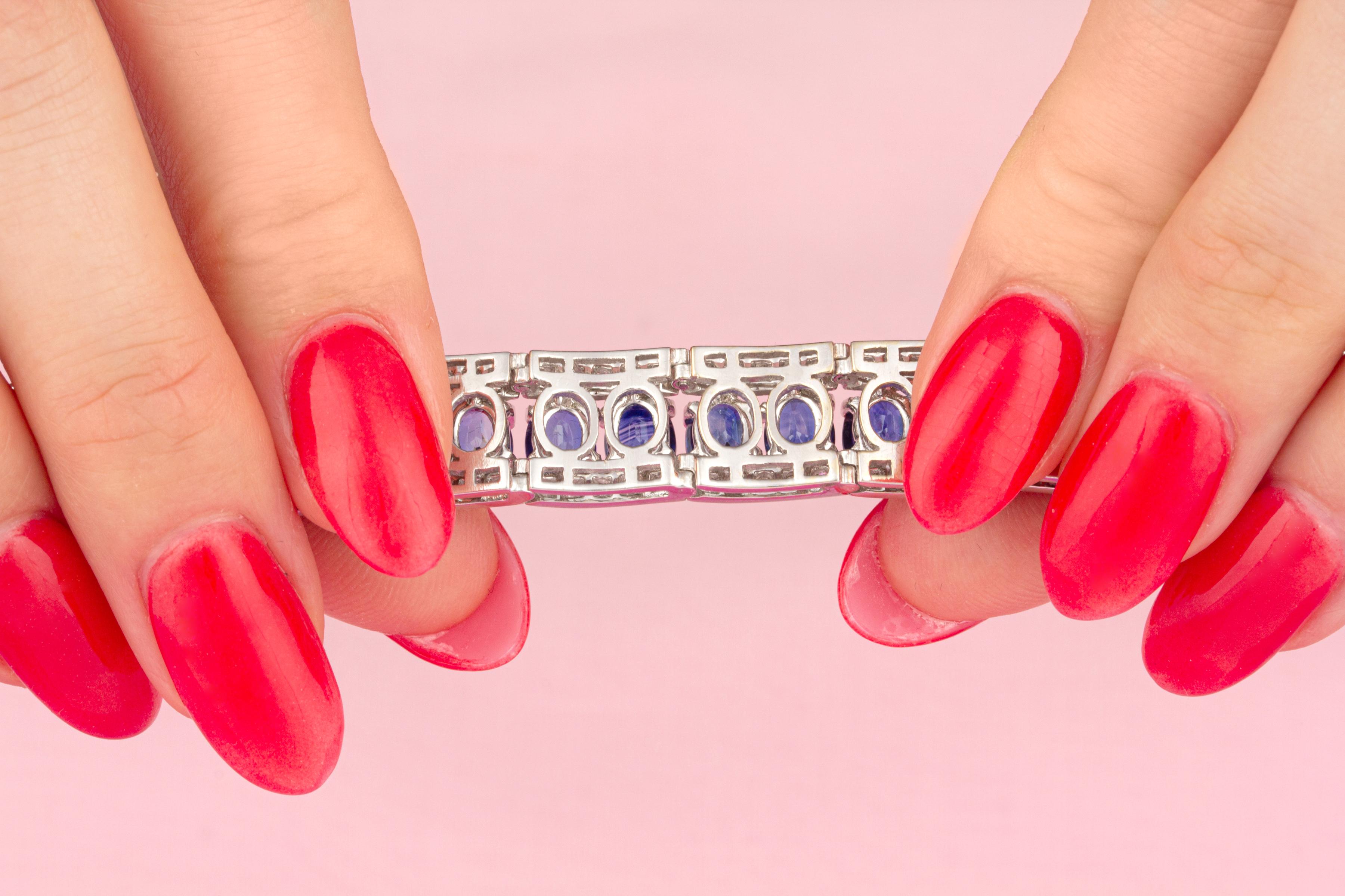 Bracelet manchette en saphir bleu et diamant Design/One par Ella Gafter Unisexe en vente