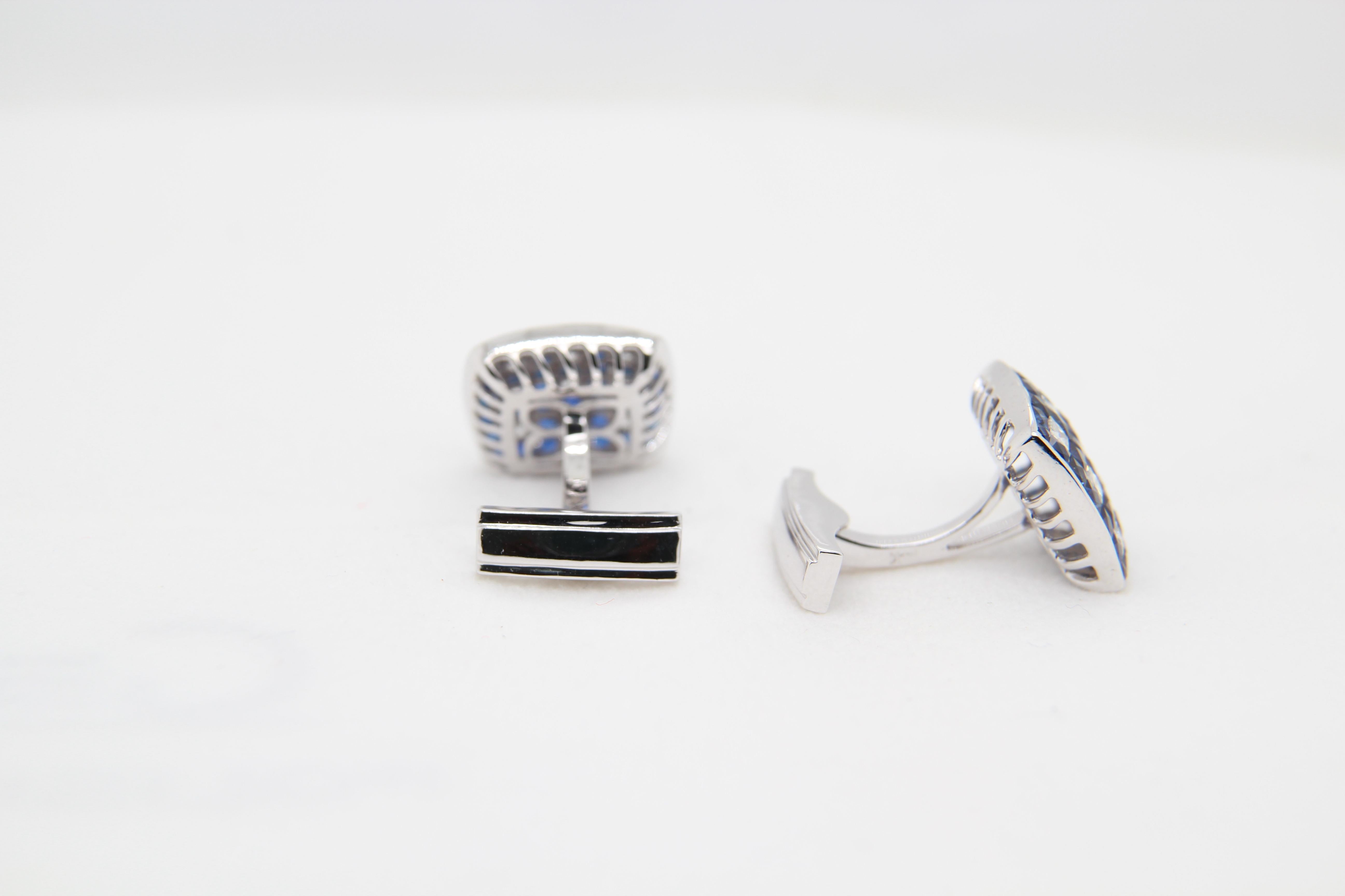 Blue Sapphire and Diamond Cufflinks In New Condition In Bangkok, TH