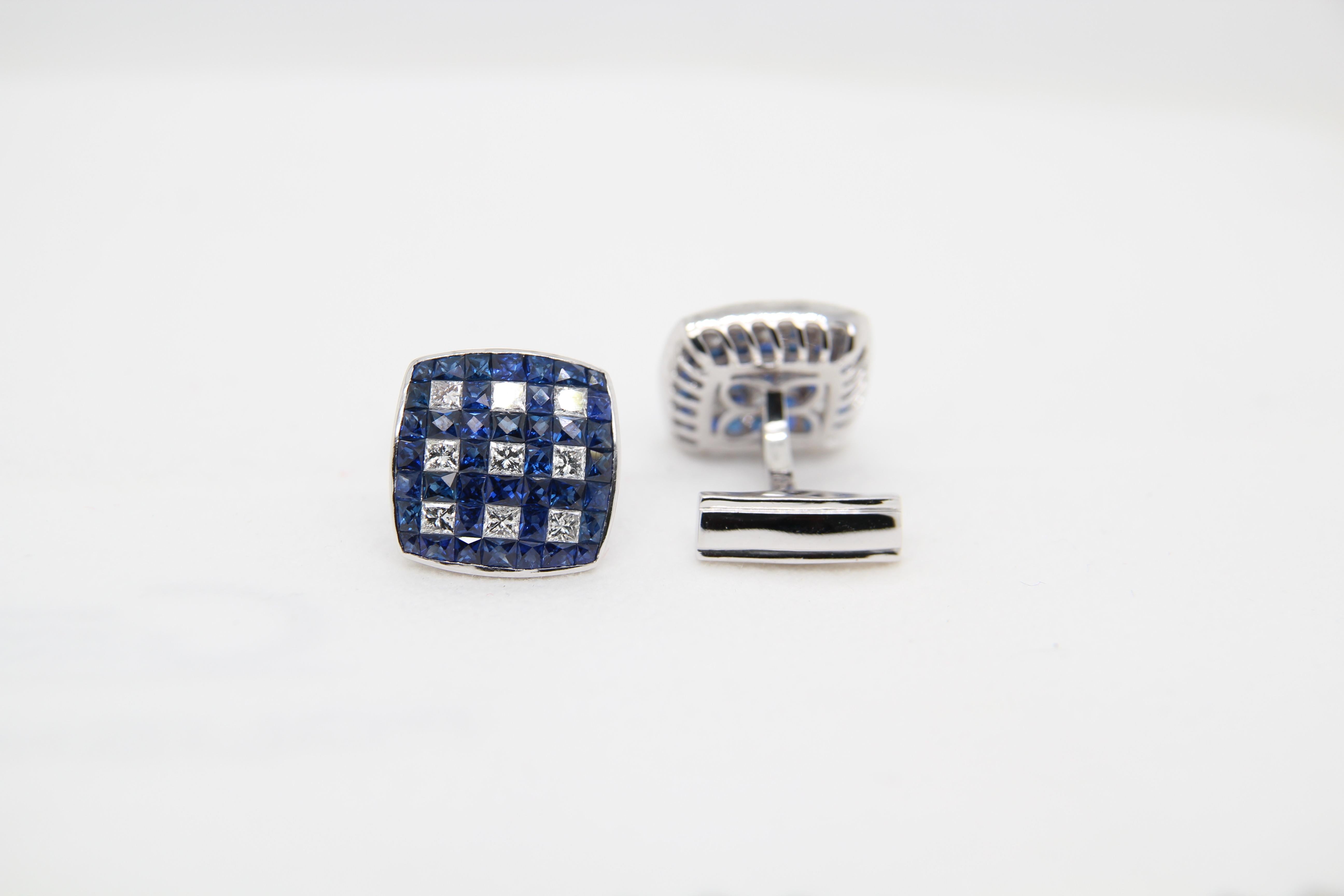 Women's or Men's Blue Sapphire and Diamond Cufflinks