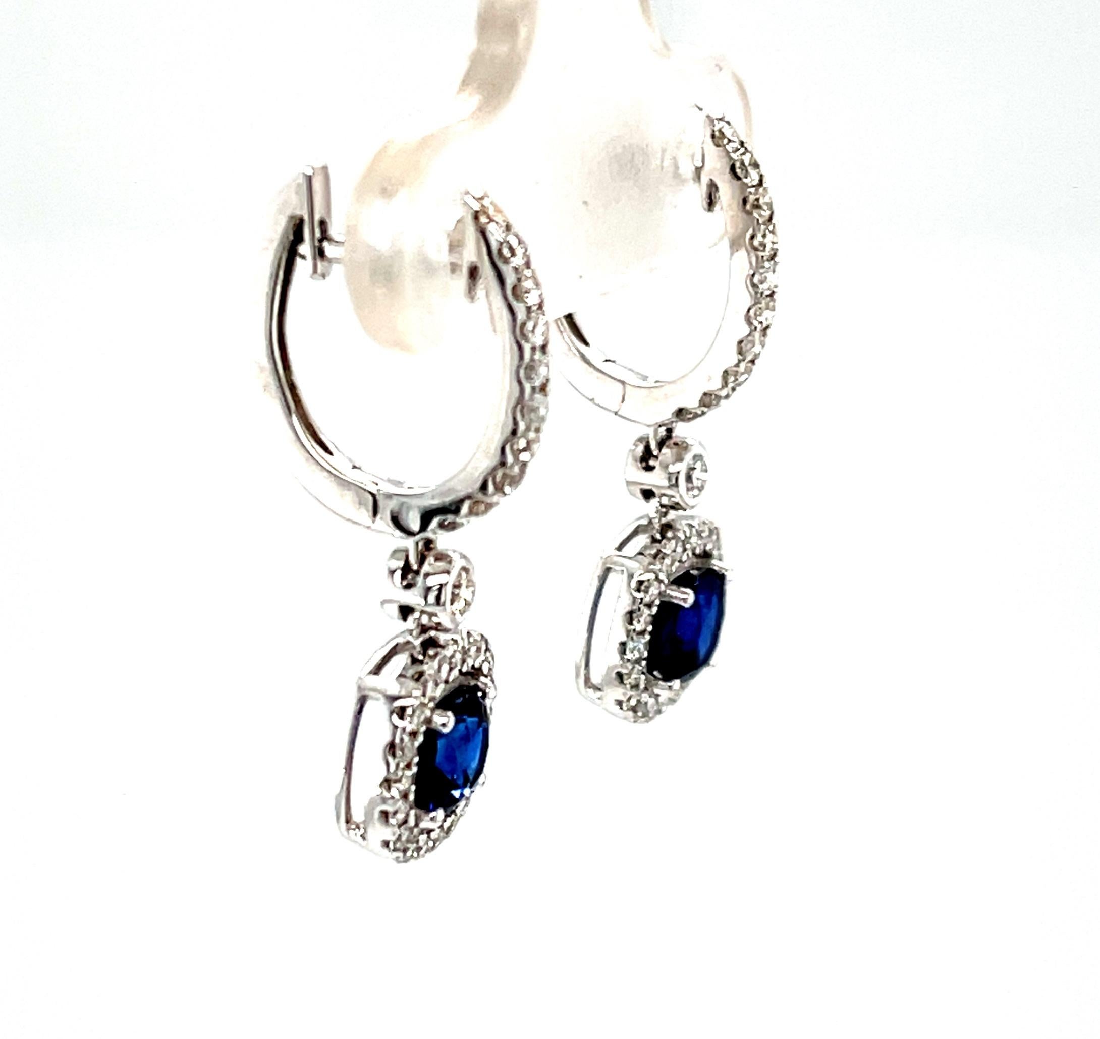 Artisan Blue Sapphire and Diamond Dangle Earrings in 18k White Gold