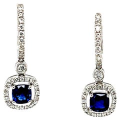 Blue Sapphire and Diamond Dangle Earrings in 18k White Gold