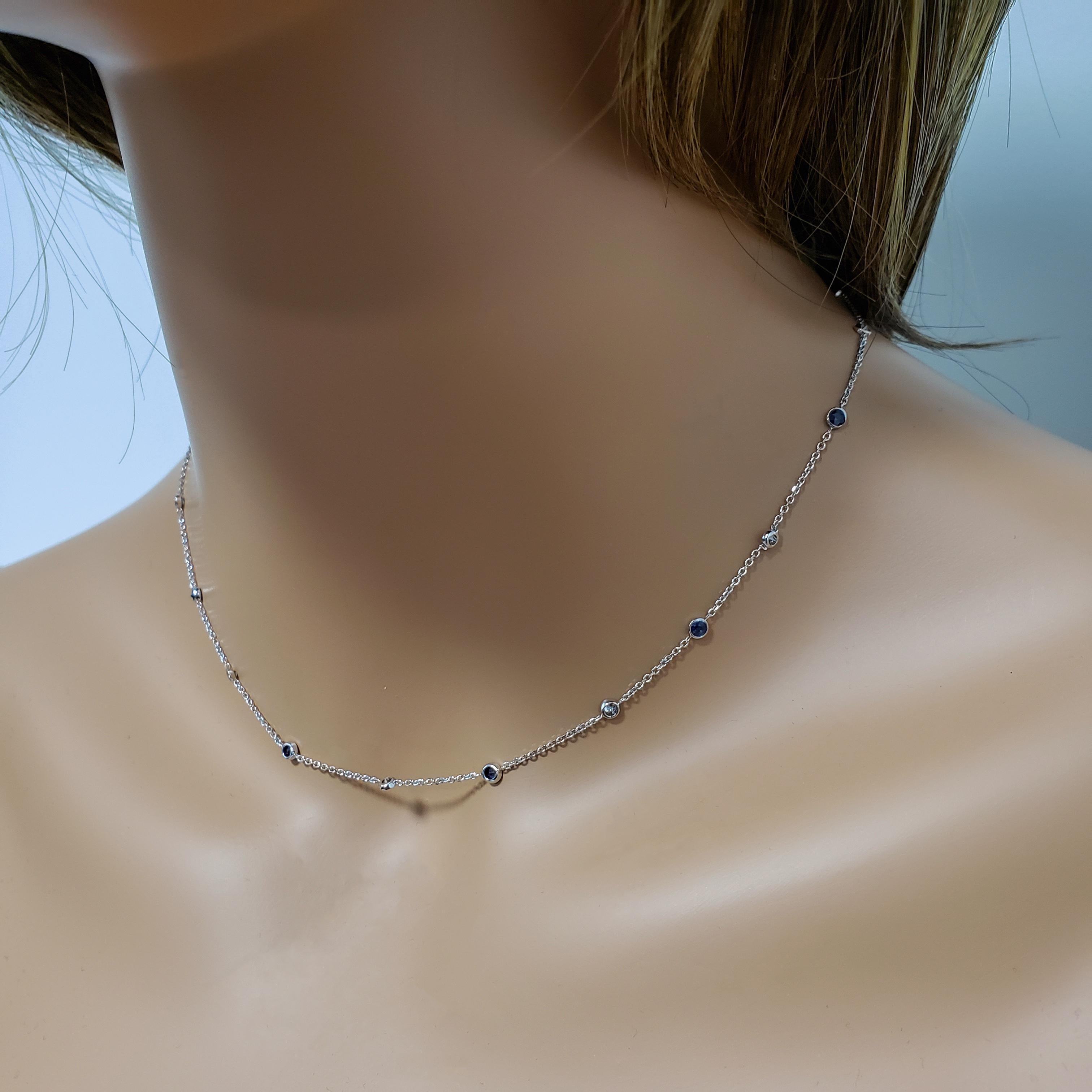 Contemporary Blue Sapphire and Diamond Diamonds by the Yard Necklace